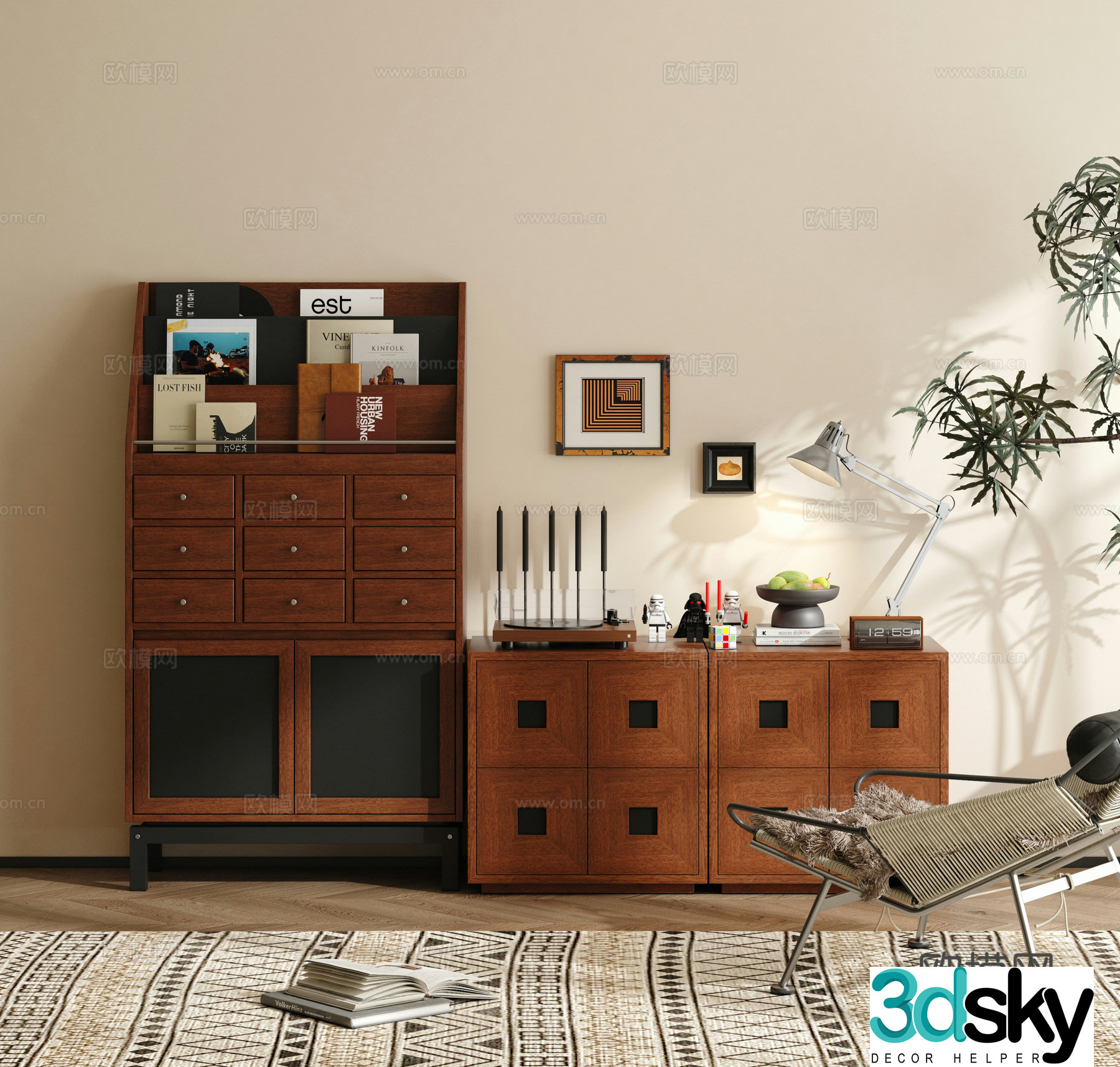 Medieval style magazine cabinet retro side cabinet chest of drawers 3D model