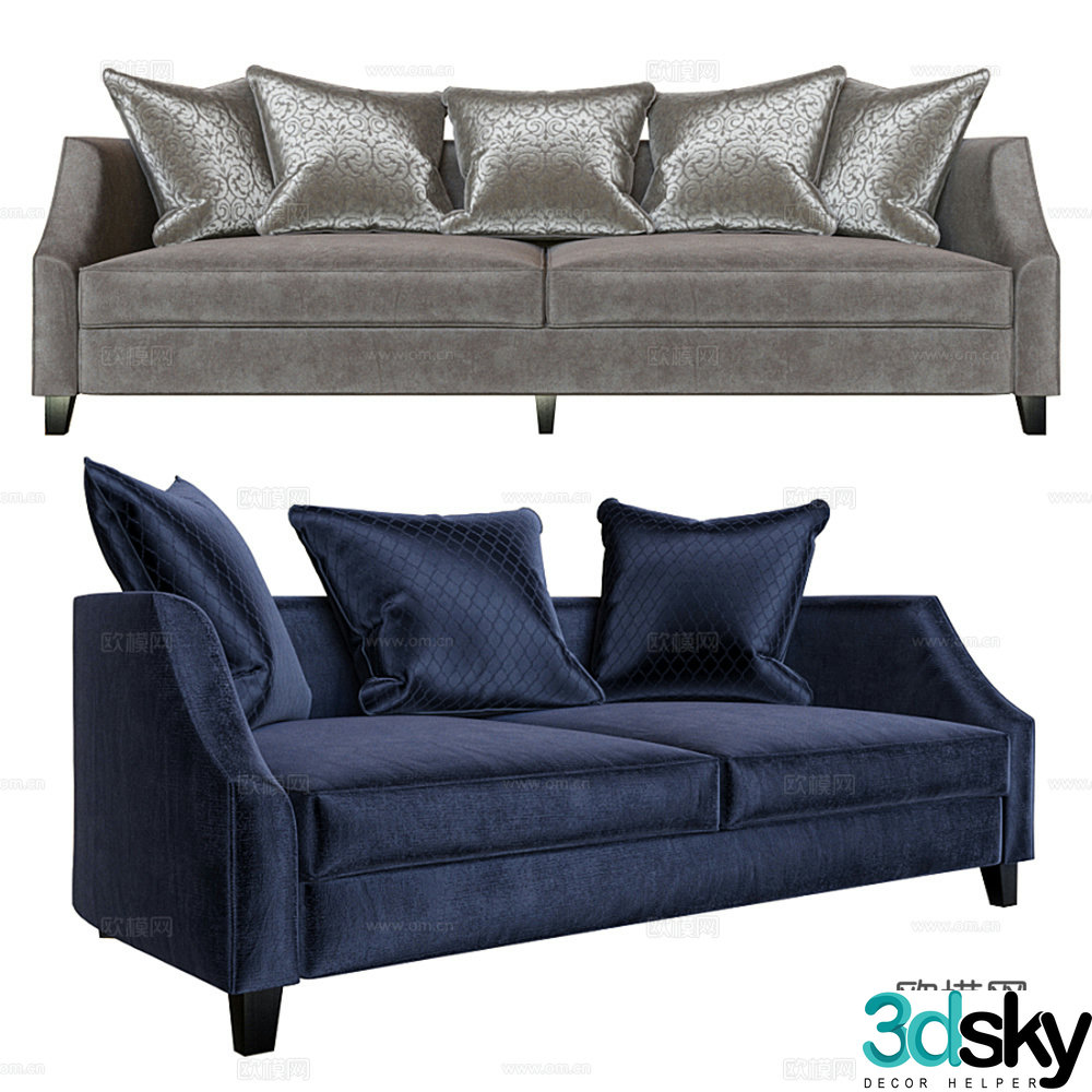 Modern double sofa fabric sofa 3d model