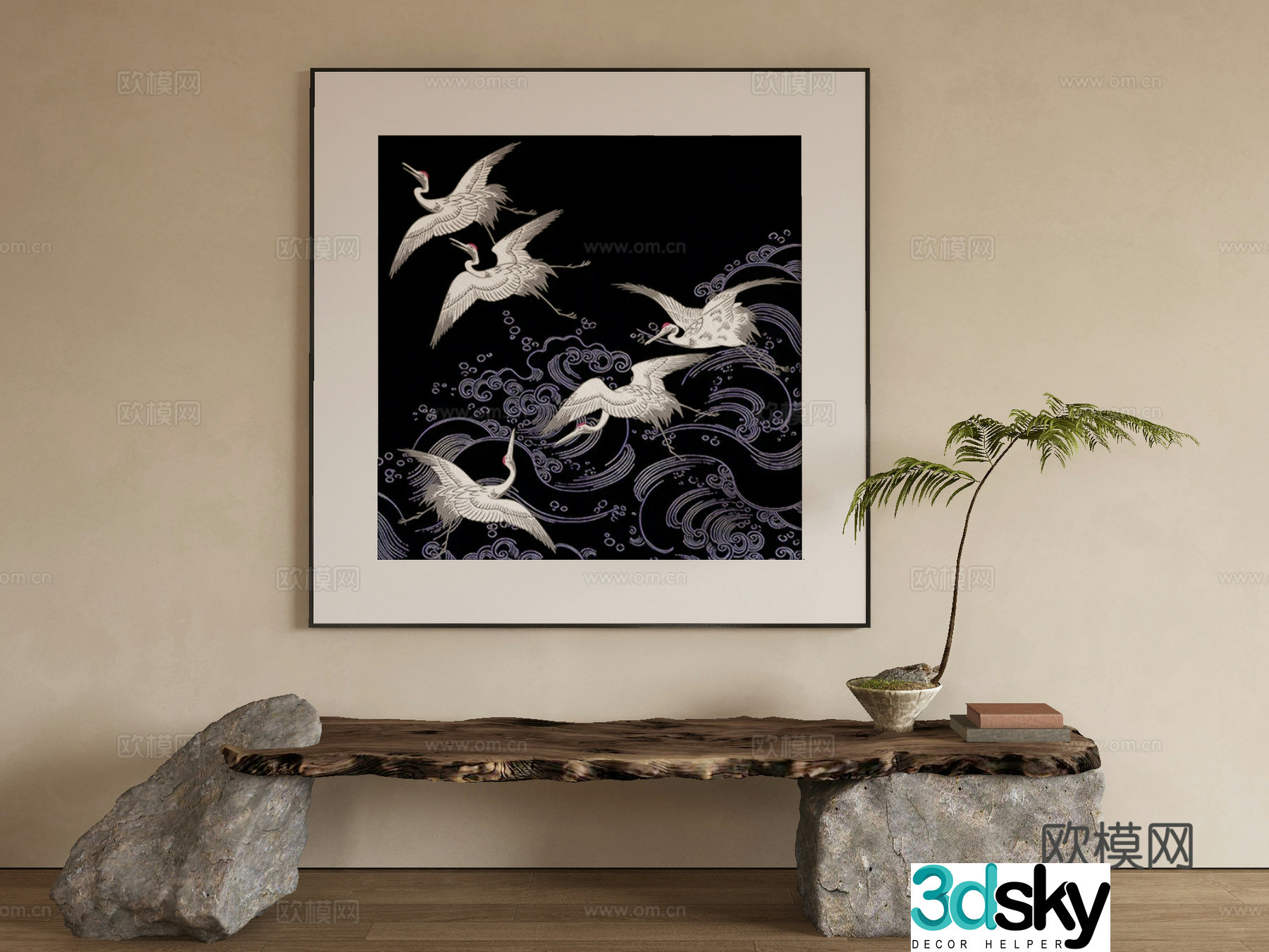 New Chinese style decorative painting crane hanging painting 3D model