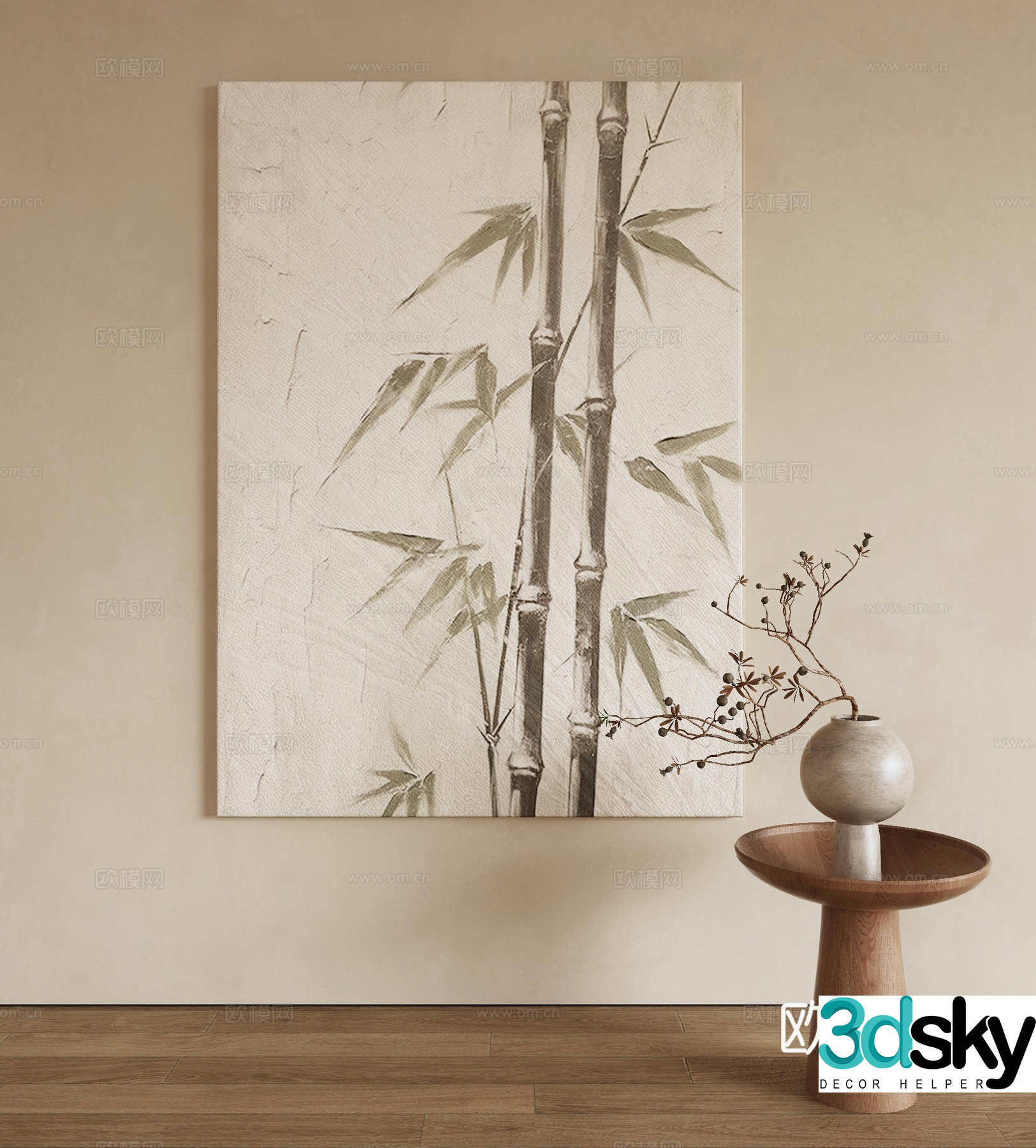New Chinese style decorative painting bamboo hanging painting 3d model