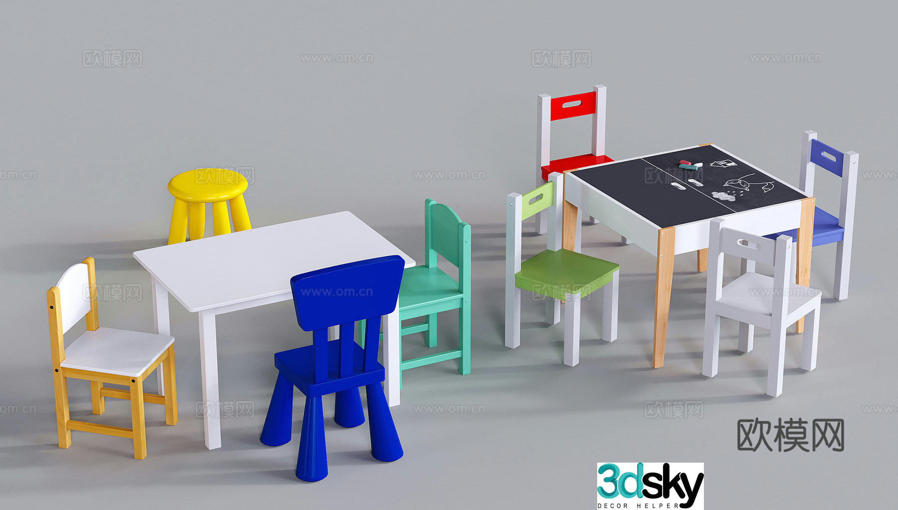 Modern children’s tables and chairs kindergarten desks and chairs baby toy table 3D model