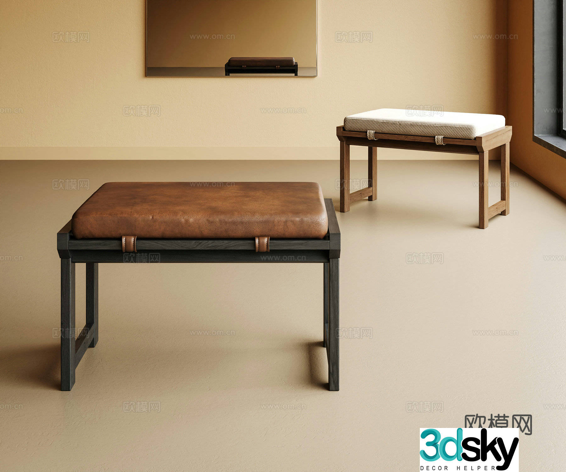 modern stool low stool wooden stool 3d model