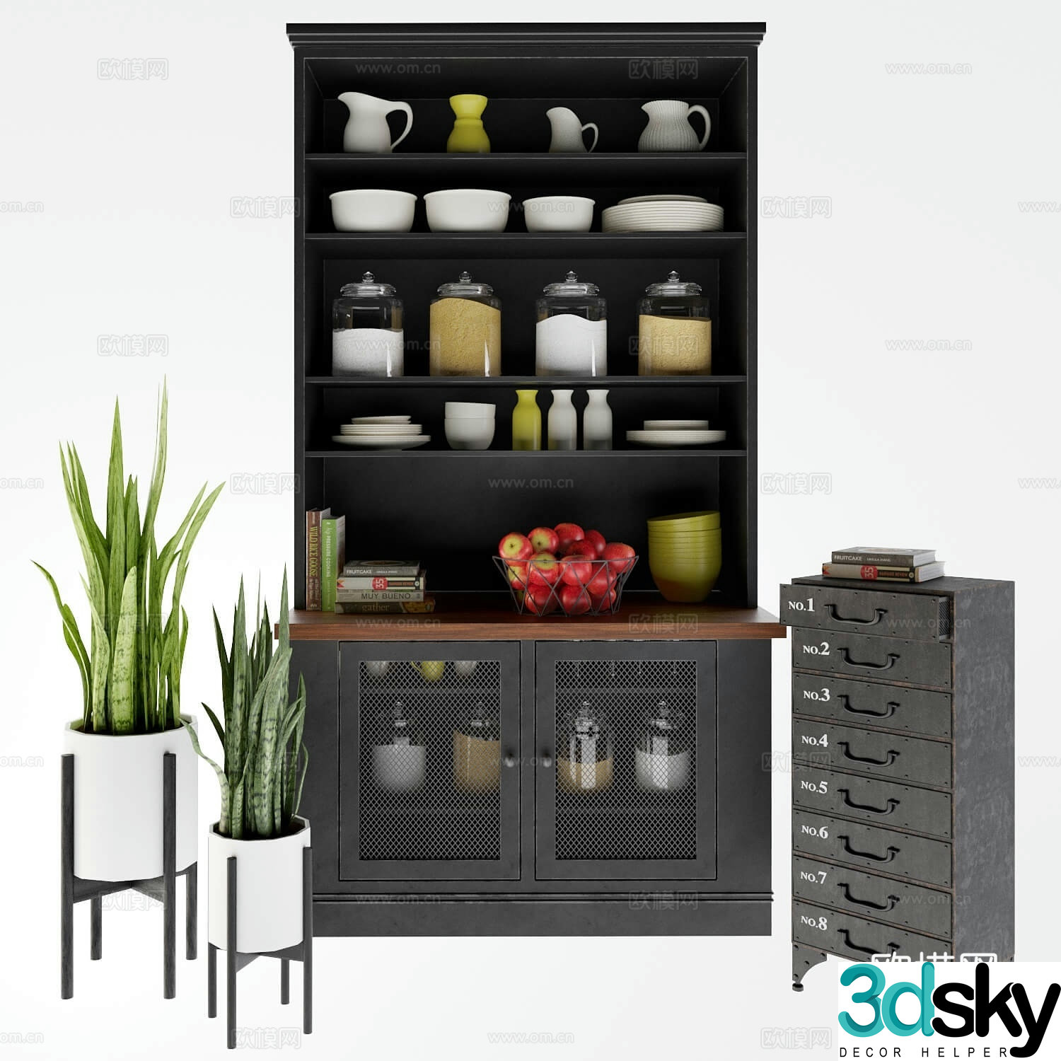 Industrial style sideboard sideboard cutlery cabinet 3D model