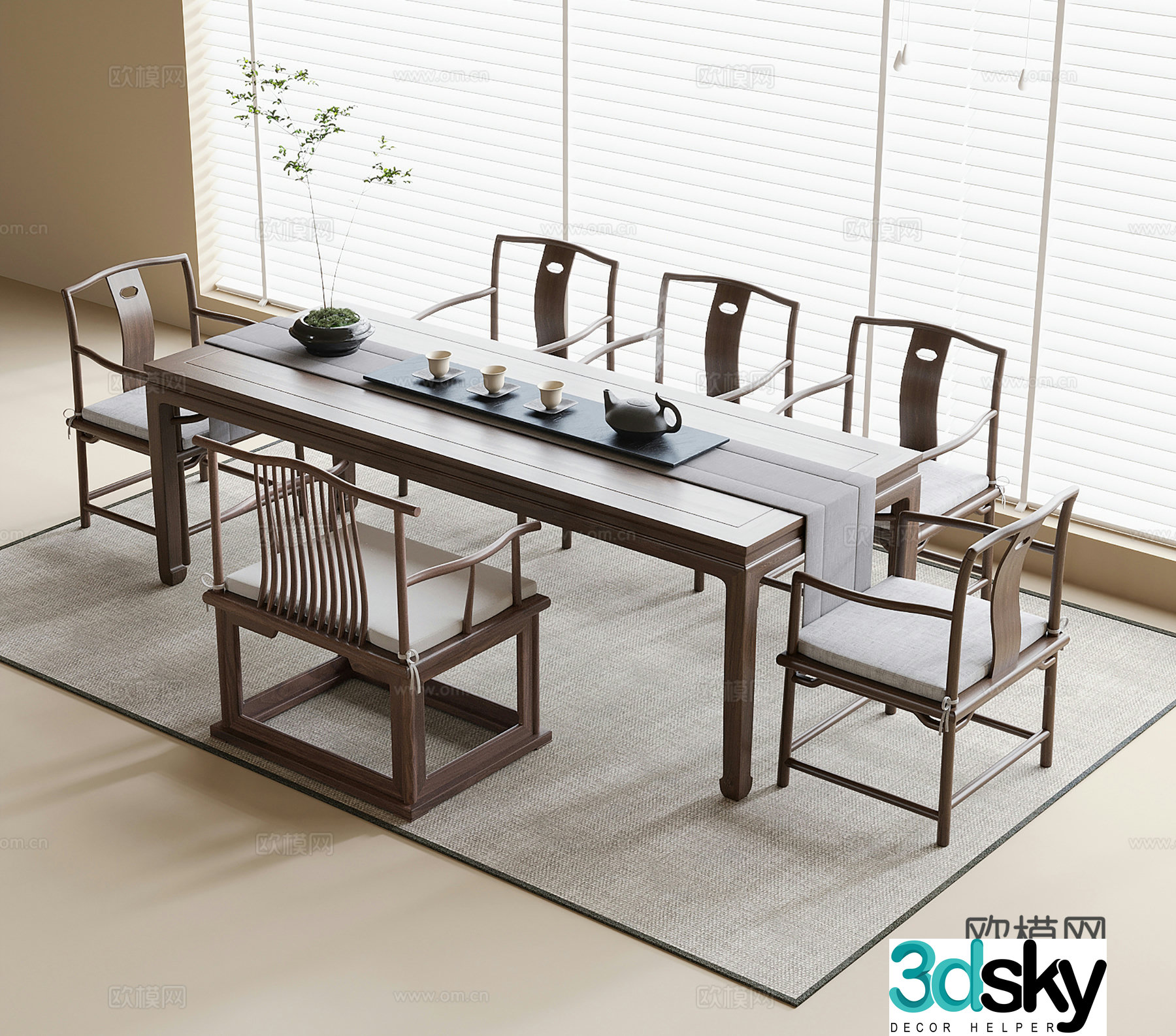 Chinese tea table and chairs tea table 3d model