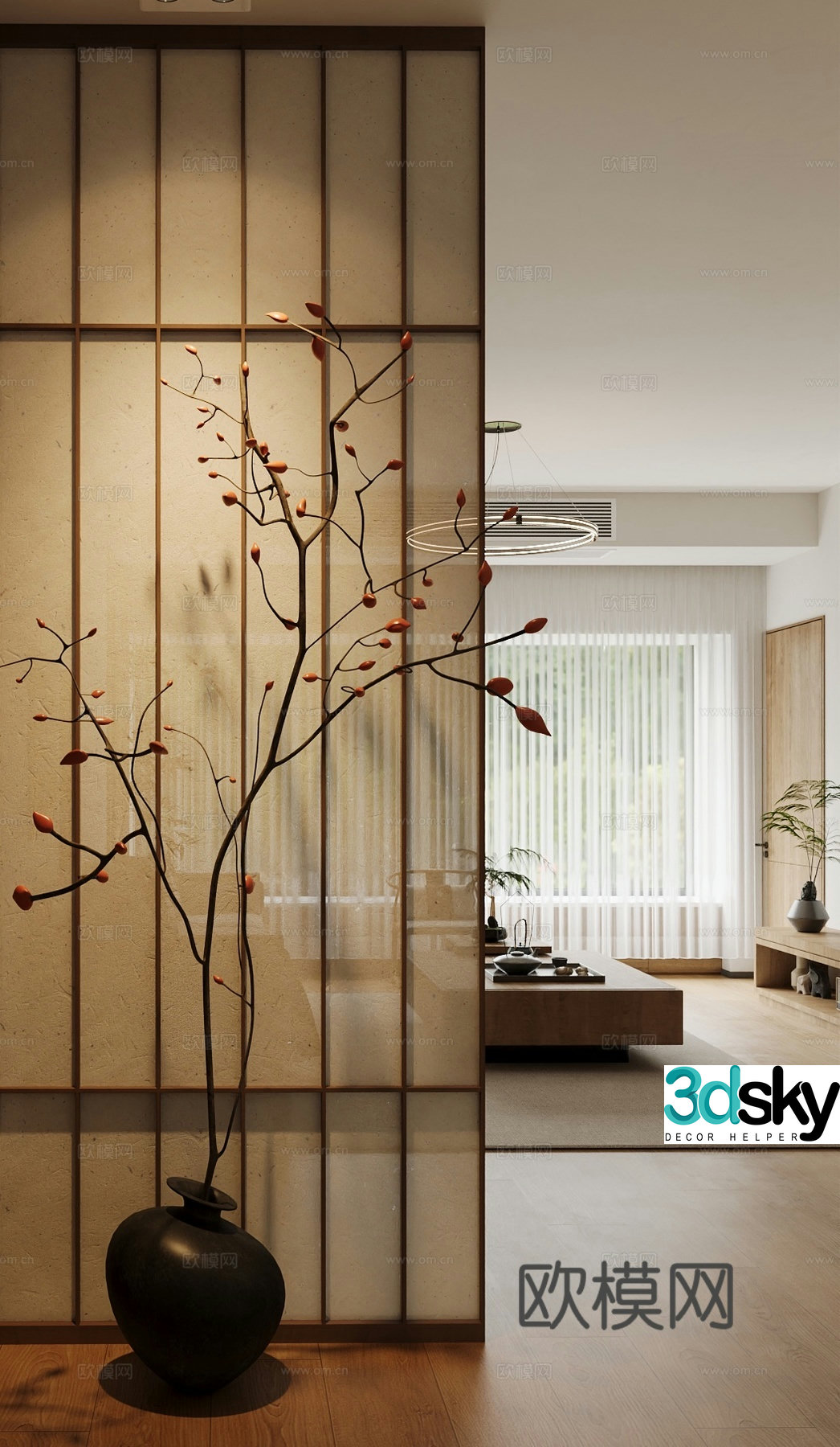 New Chinese Song style Zen living room entrance aisle 3D model