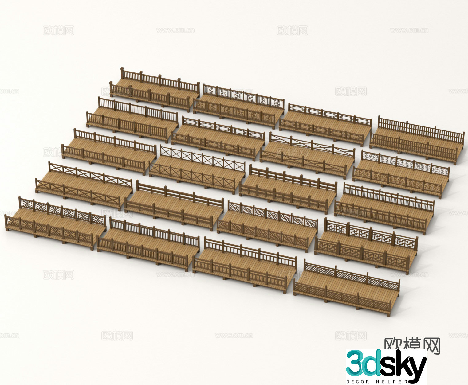 New Chinese style wooden bridge viewing bridge wooden plank road 3D model