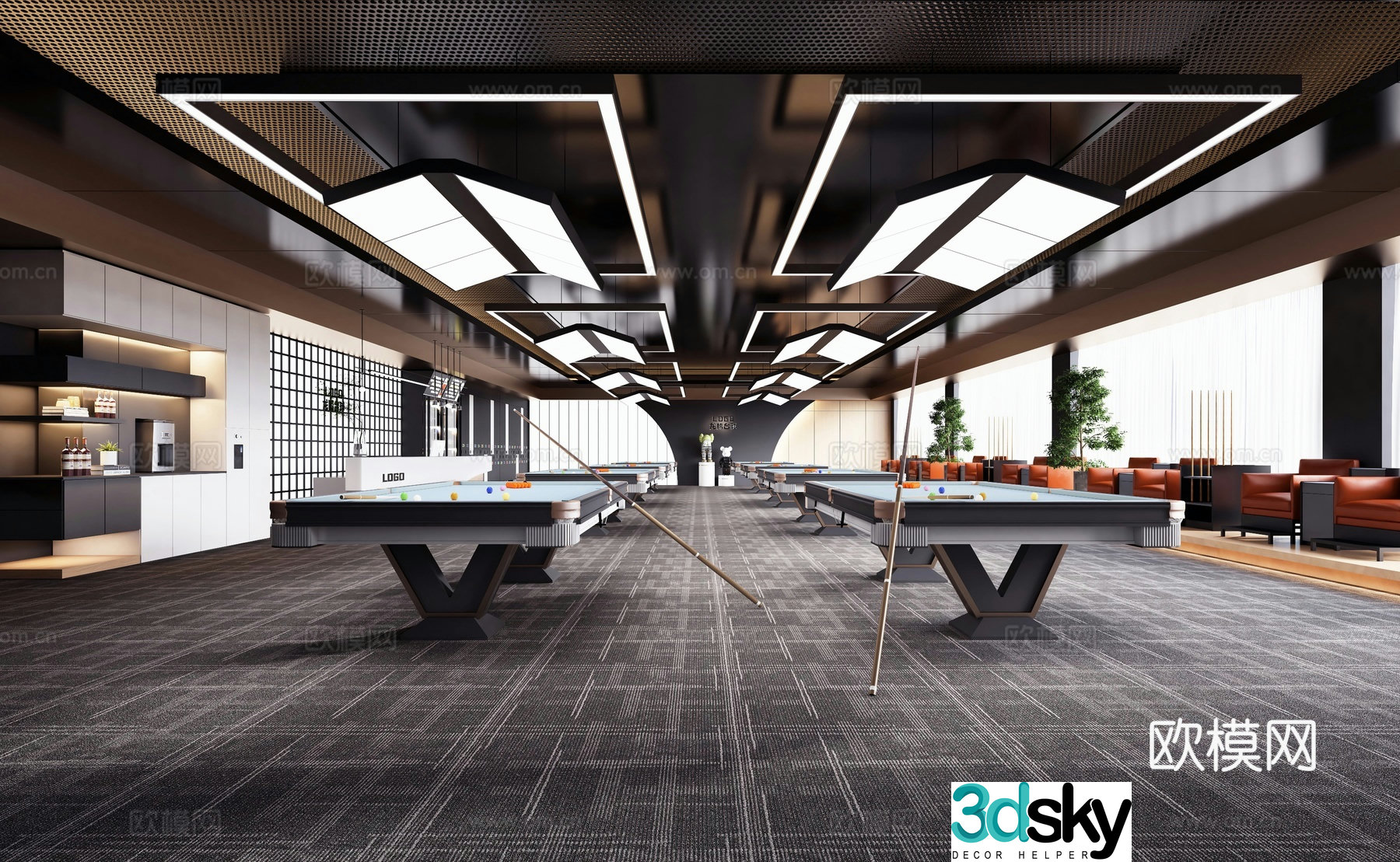 Modern billiards room billiards club 3d model
