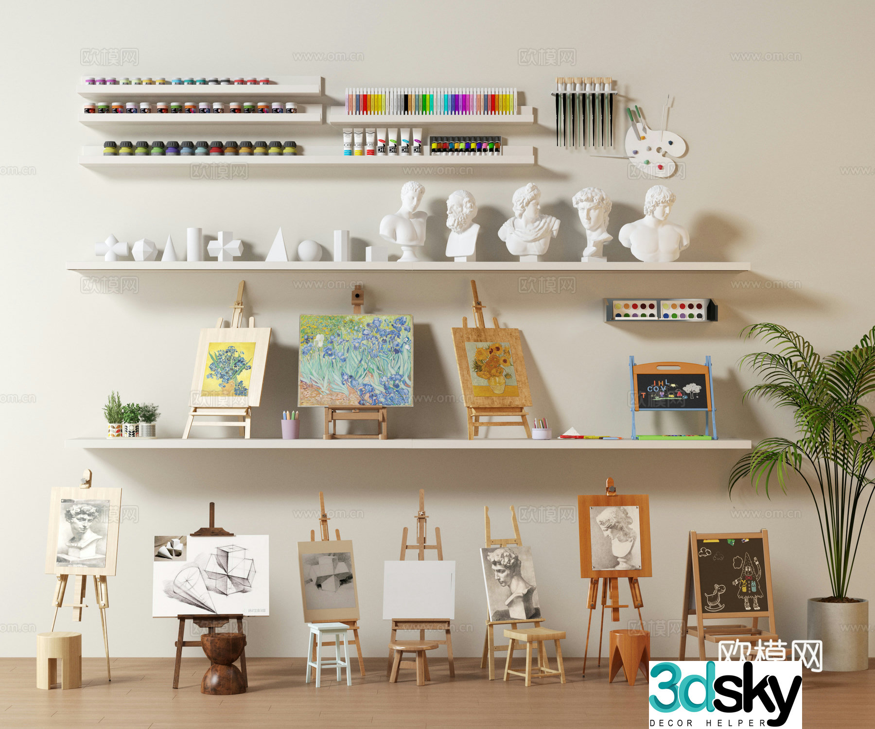 Painting tools easel paint drawing board plaster sculpture geometric plaster paint 3d model