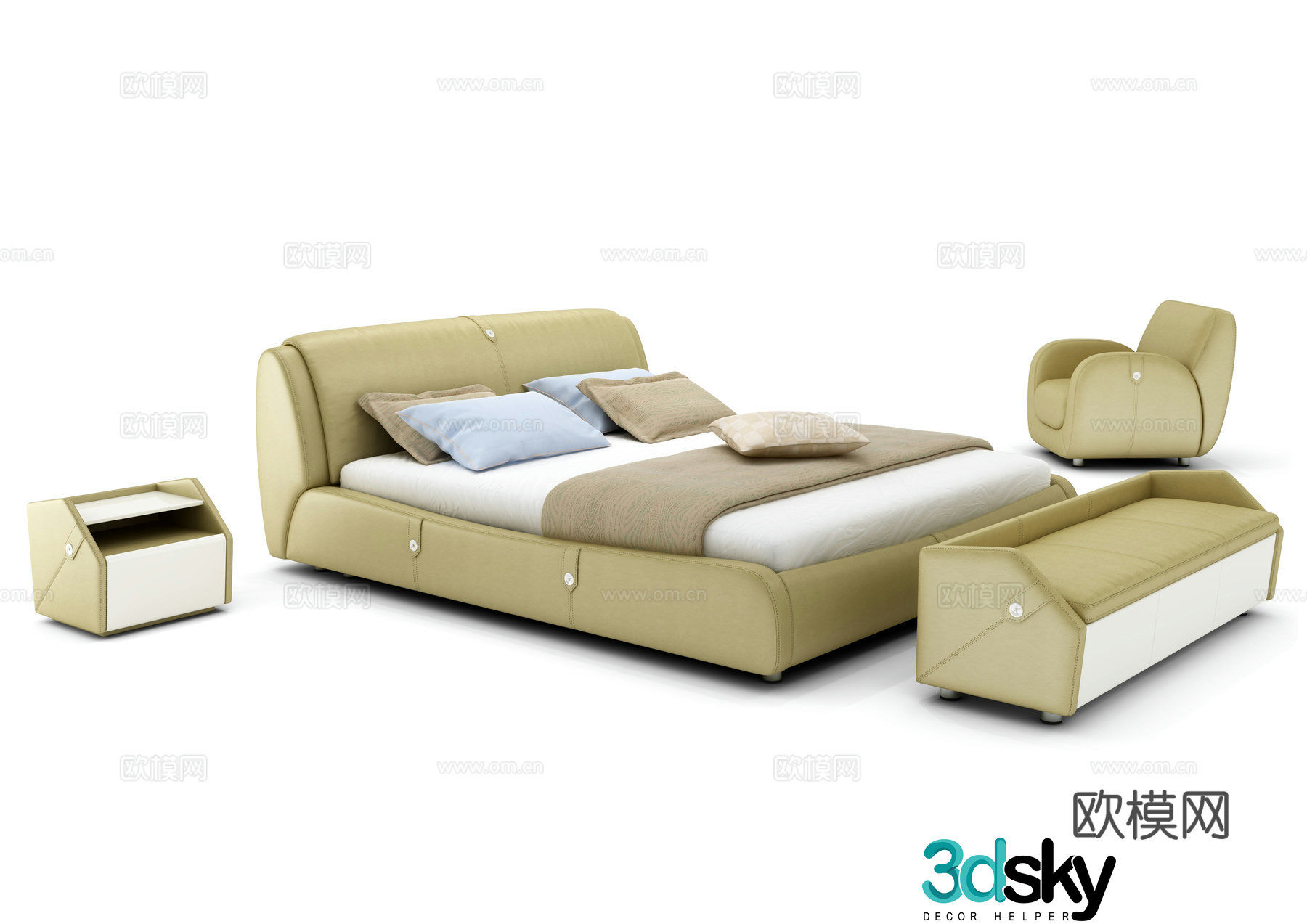 Modern double bed 3d model
