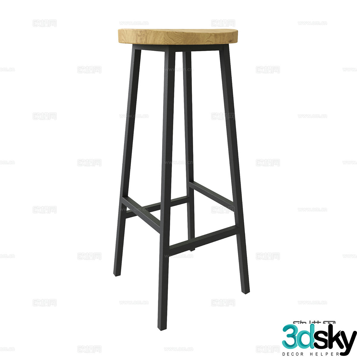 Nordic simple bar bar stool 3D model