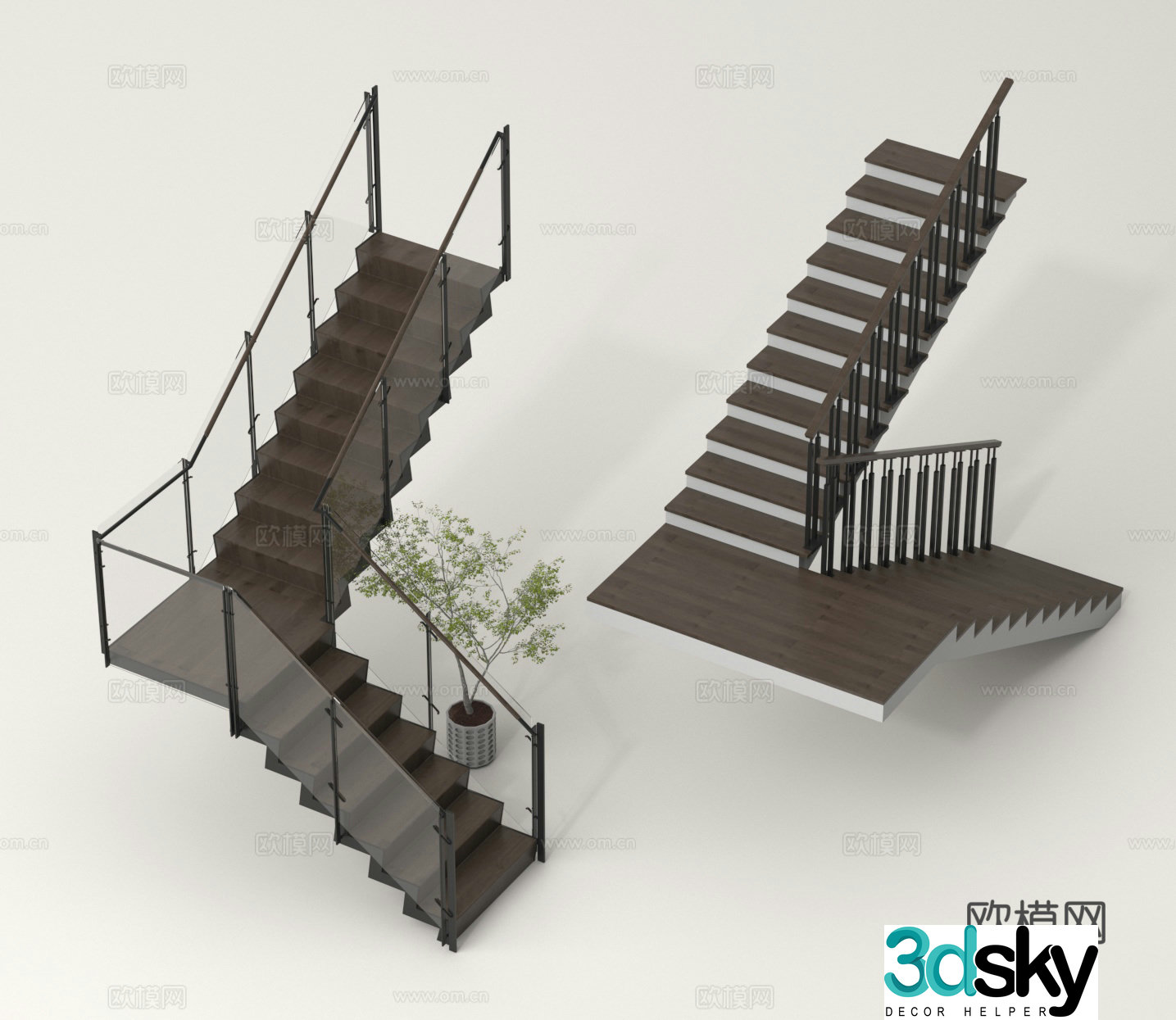 Handrail Stairs Glass Stairs Corner Stairs 3D Model