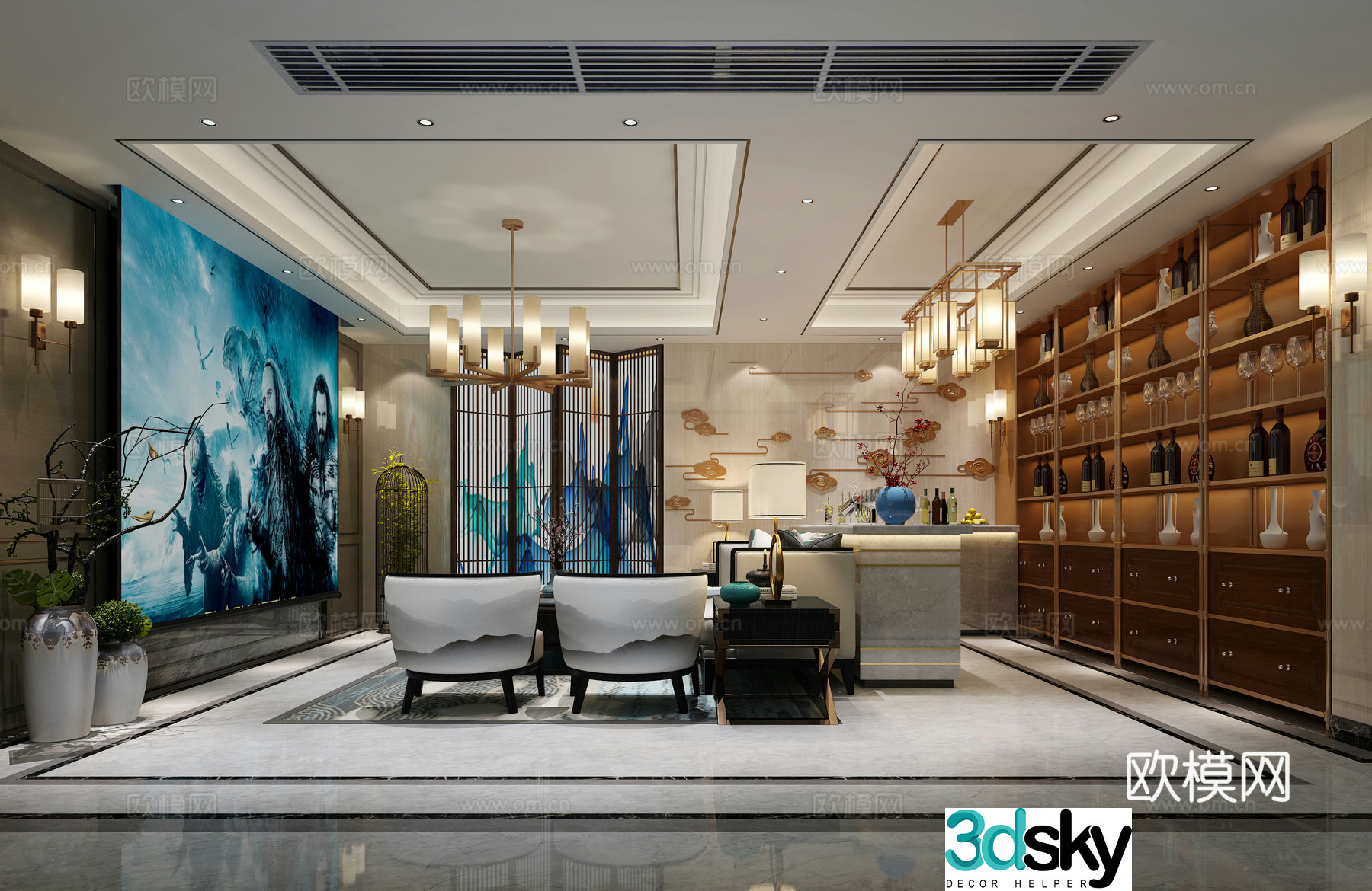 New Chinese style living room 3d model