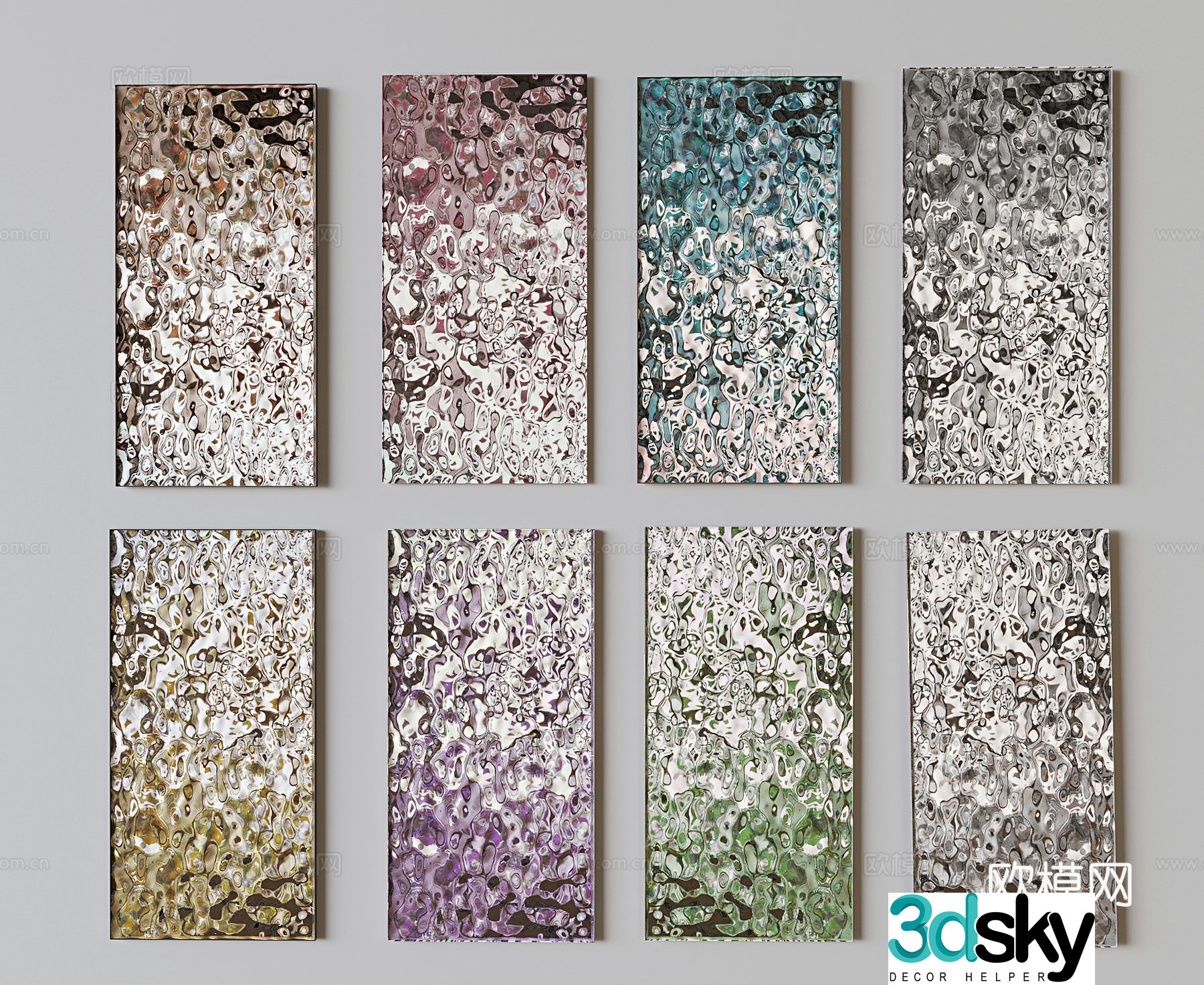 Modern stainless steel wainscoting water corrugated square panel 3d model