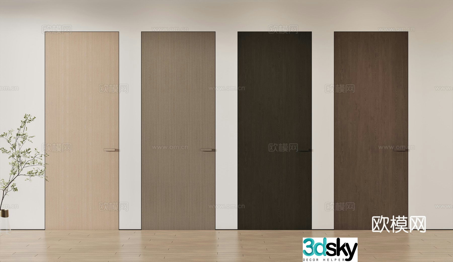 New Chinese style single door room door bedroom door wooden door solid wood door 3d model