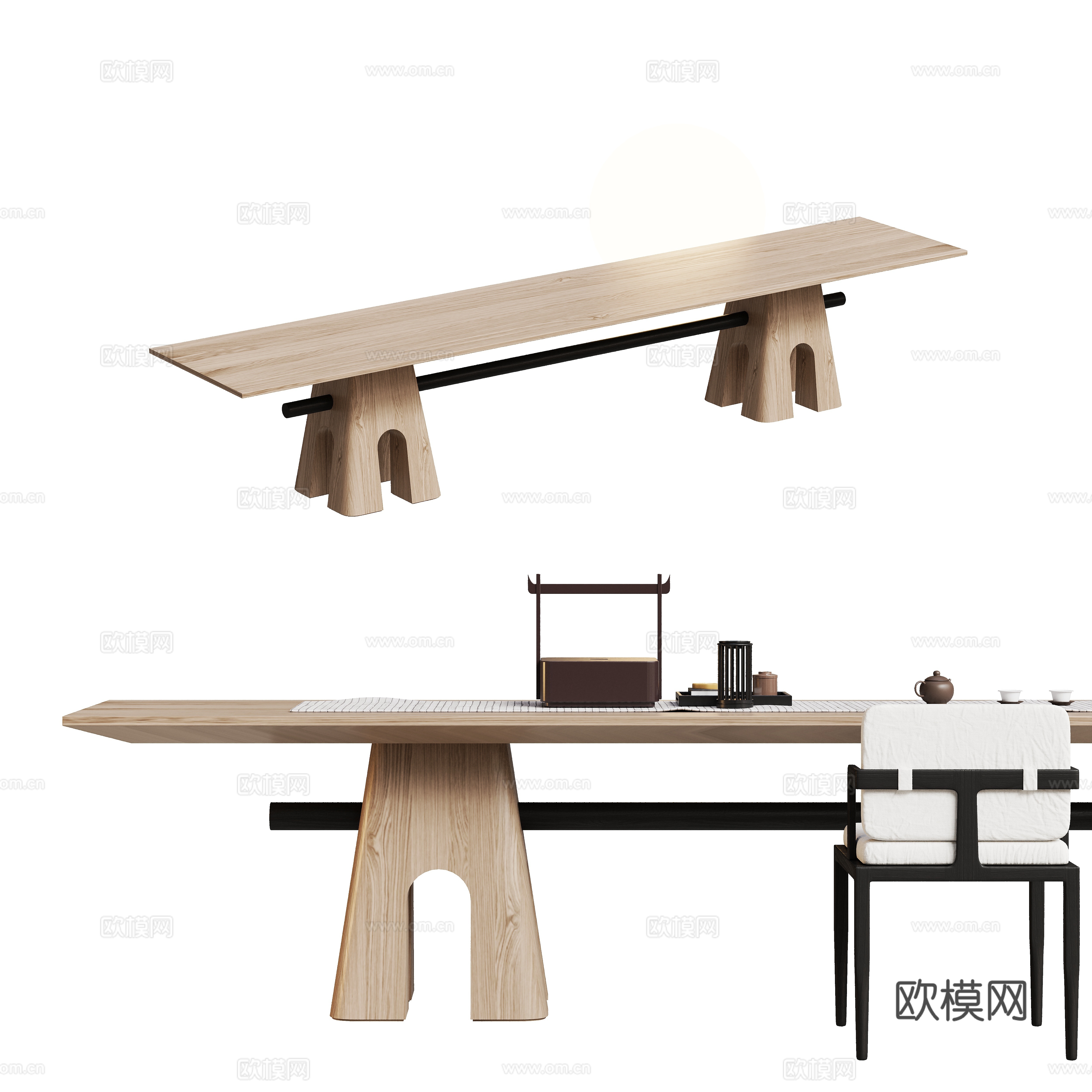 New Chinese style tea table and chairs large table 3d model
