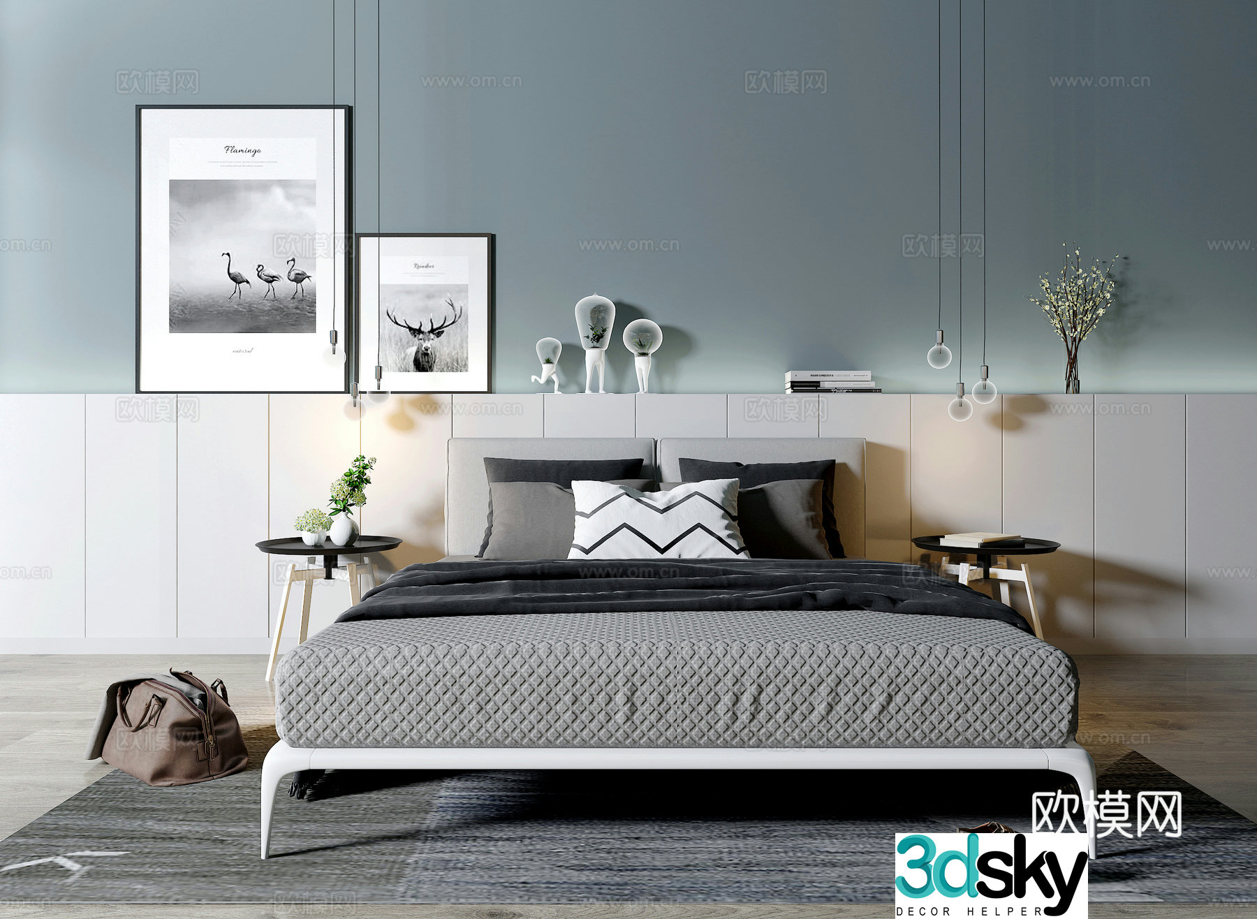 Nordic double bed 3d model