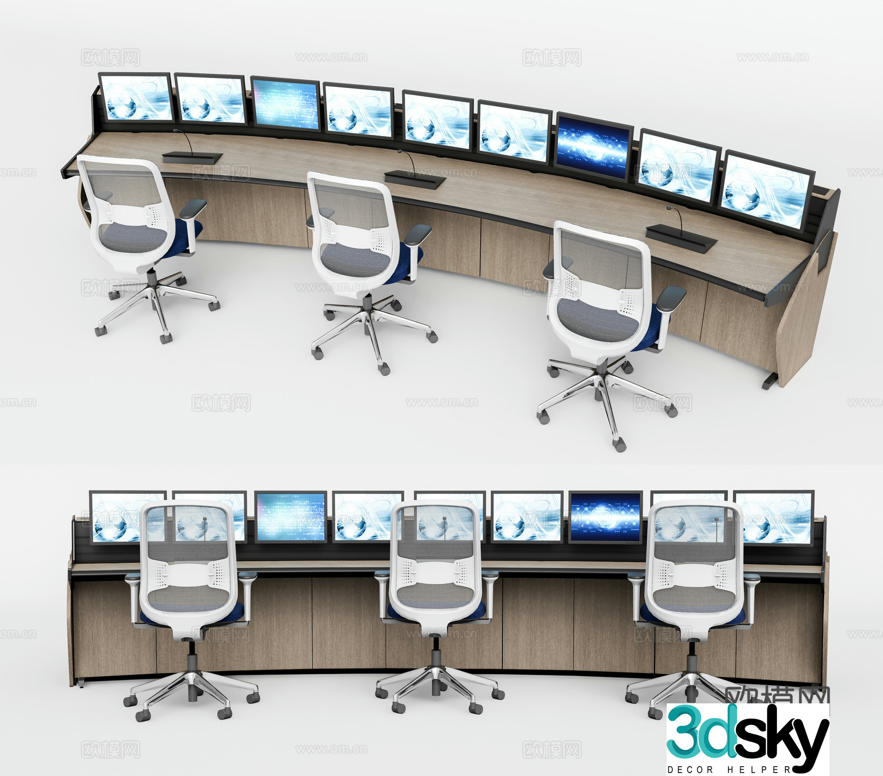 Modern monitoring station command podium console 3d model