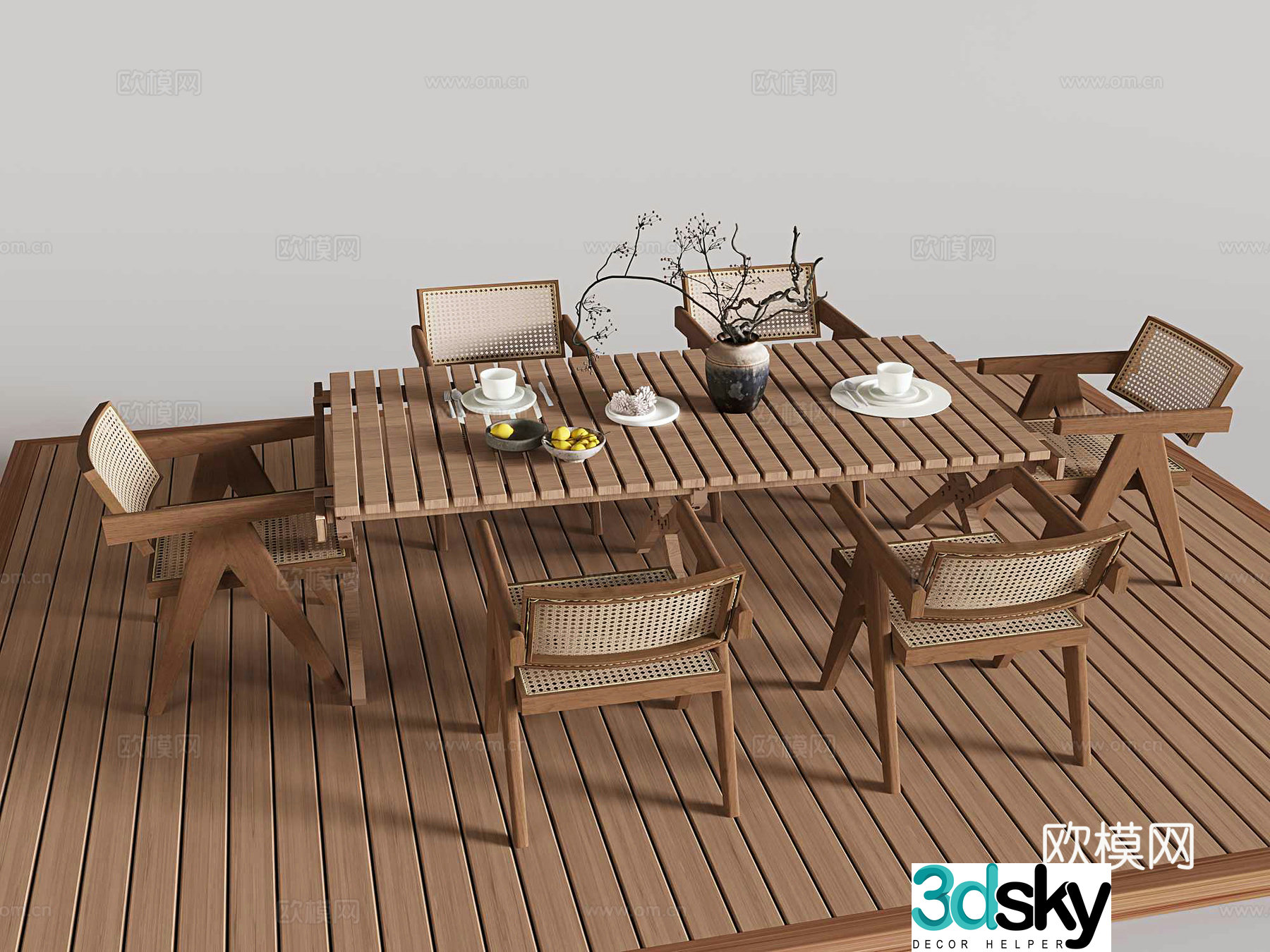 Rattan solid wood tables and chairs leisure tables and chairs outdoor tables and chairs 3D model