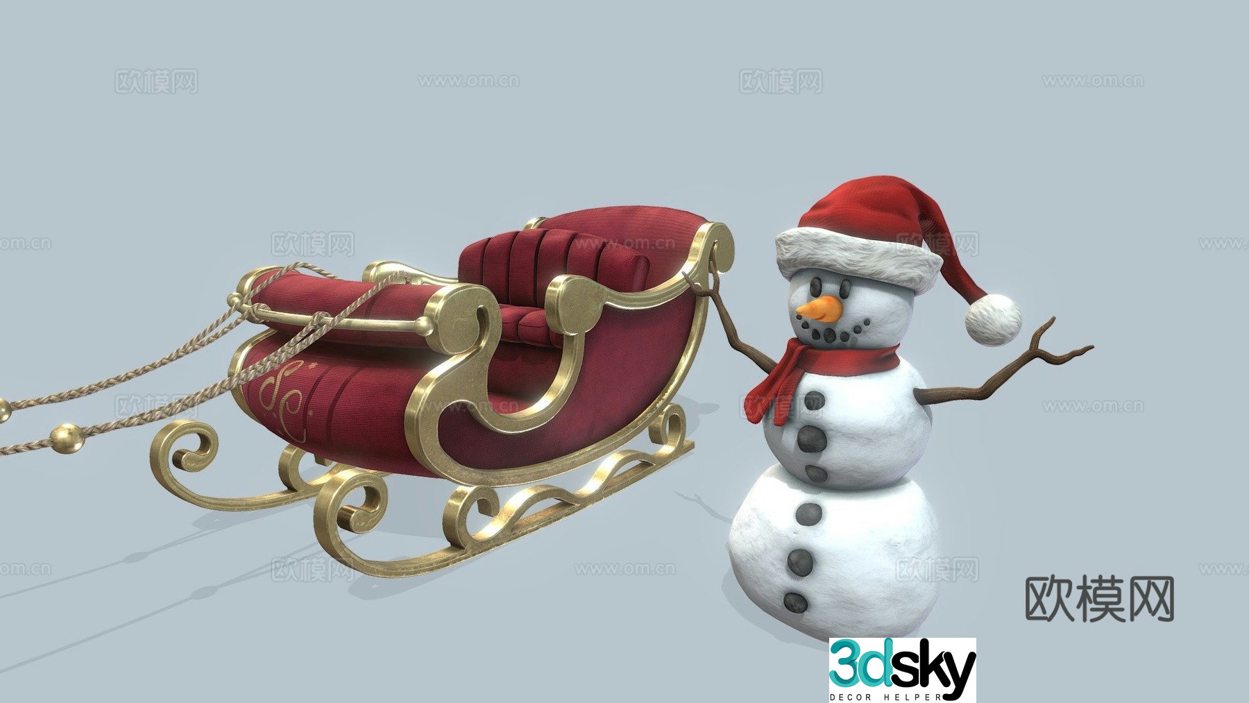 christmas decorations sleigh snowman 3d model