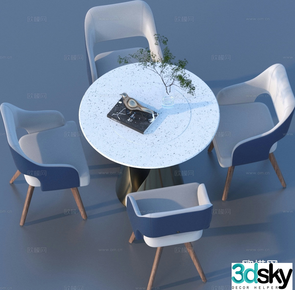 Round dining table and chairs marble dining table 3d model