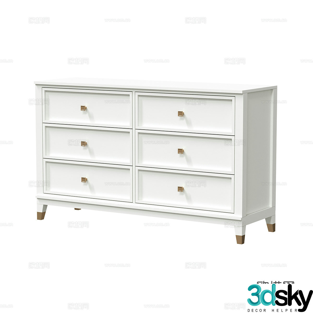 Cream style chest of drawers side cabinet 3d model