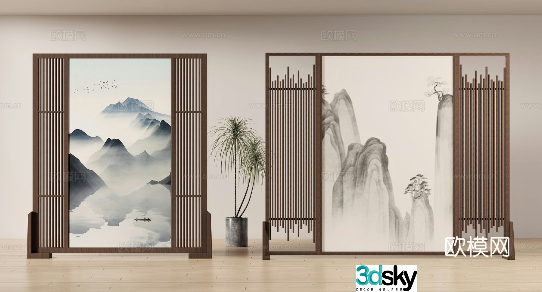 New Chinese style screen landscape screen 3D model