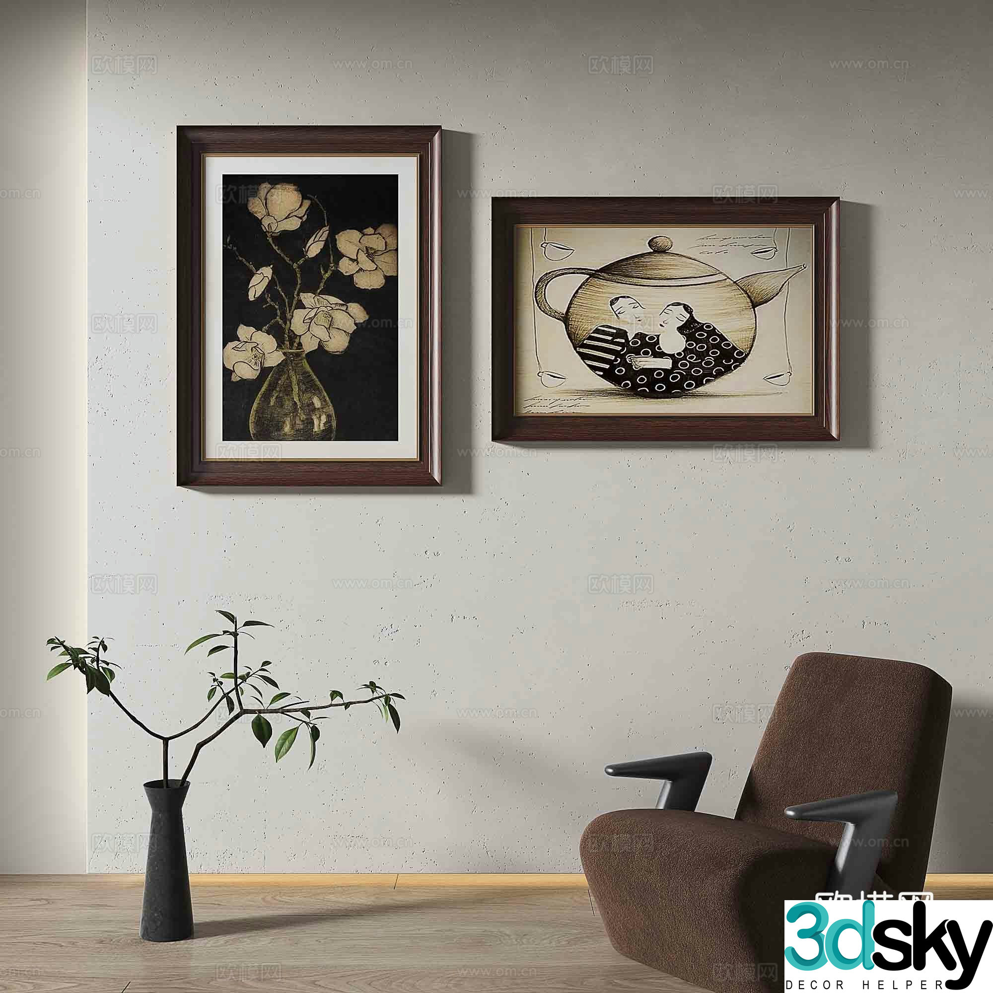 Simple European decorative painting retro painting hanging painting 3D model