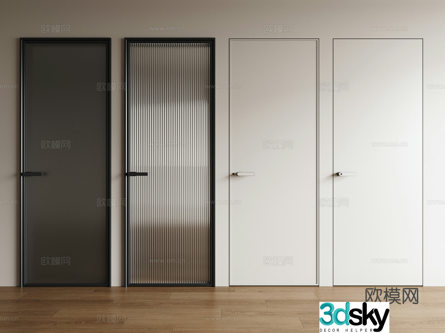 Modern single door narrow frame Changhong glass door gray oil sand glass door invisible door 3D model