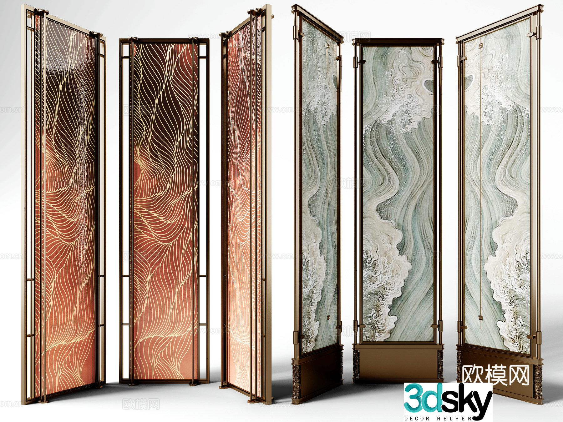 Light luxury screen folding screen 3d model