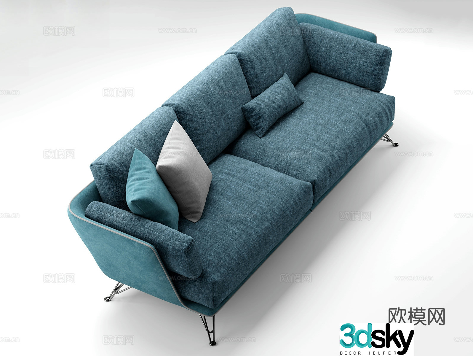 Modern double sofa blue sofa 3d model