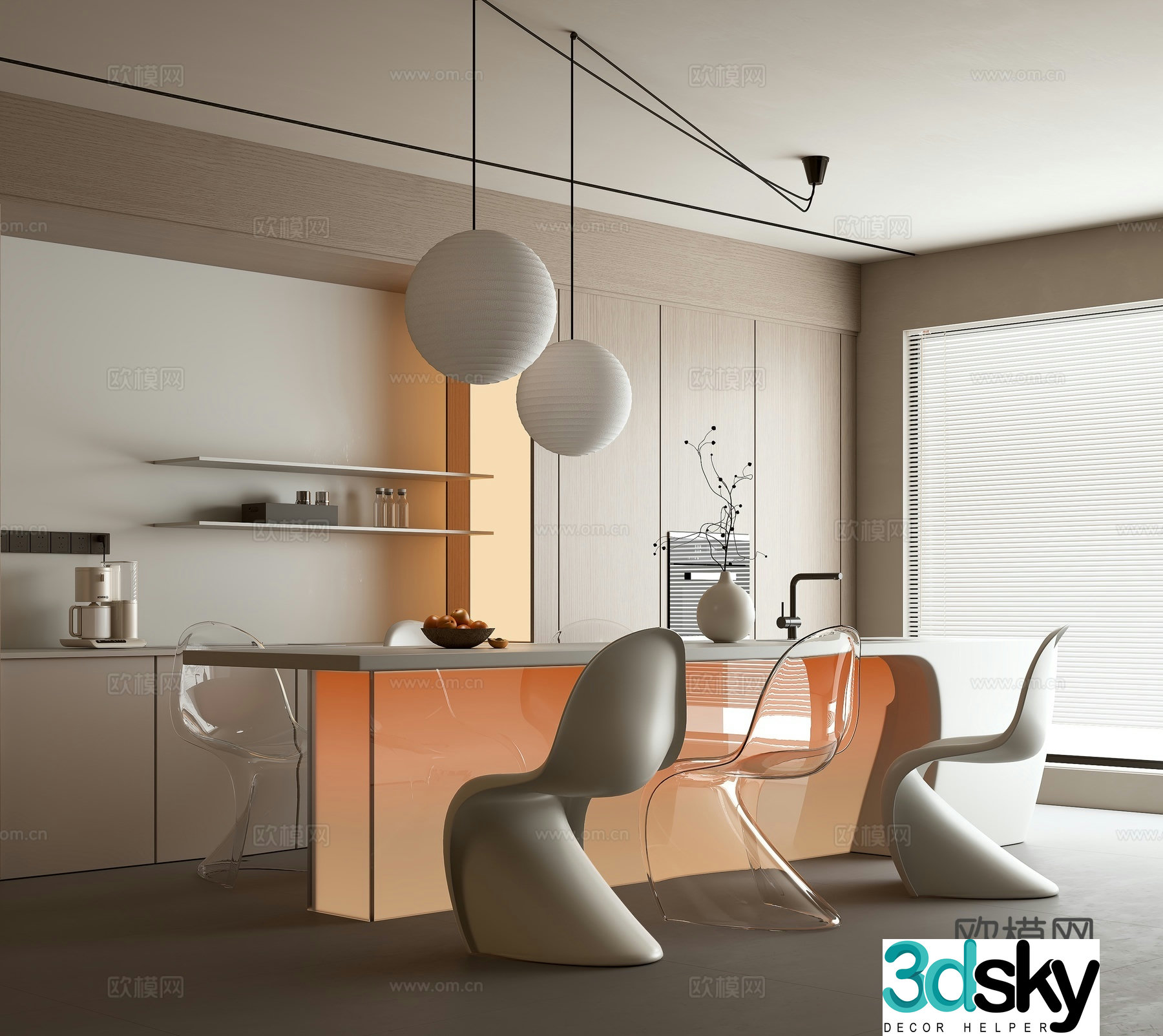 Cream style restaurant 3d model