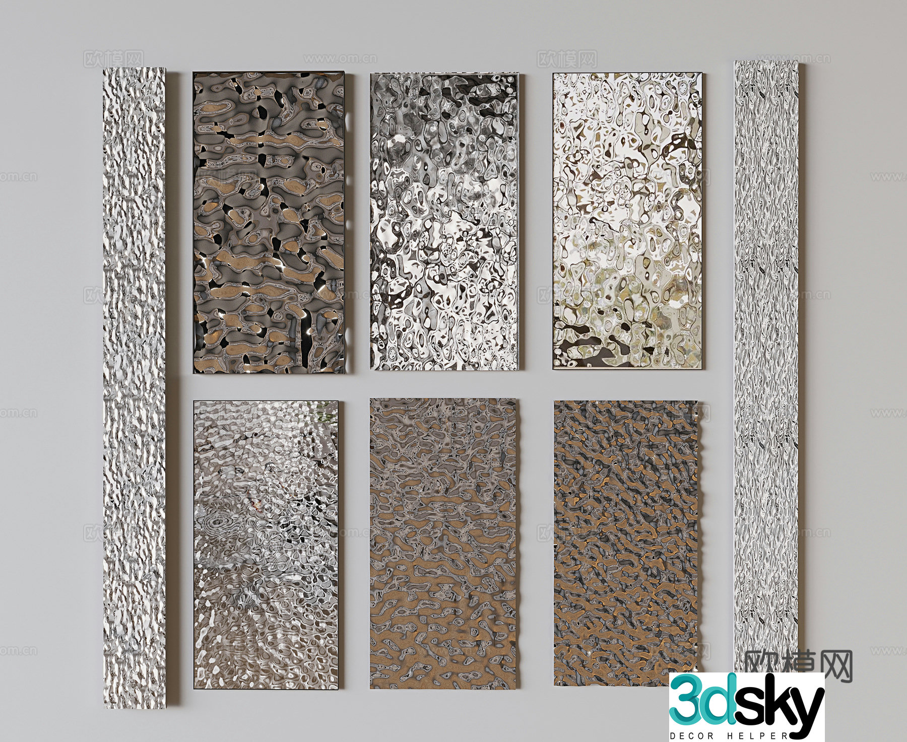 Modern stainless steel wainscoting water corrugated square panel 3d model
