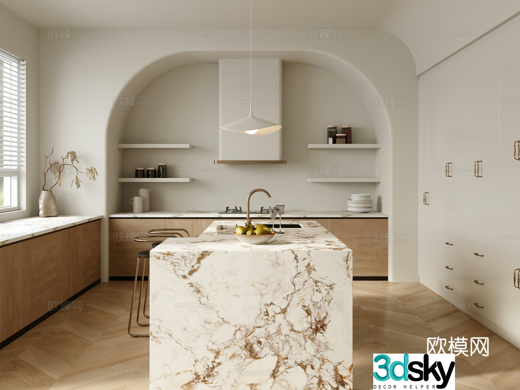 Cream style kitchen island cabinet 3d model
