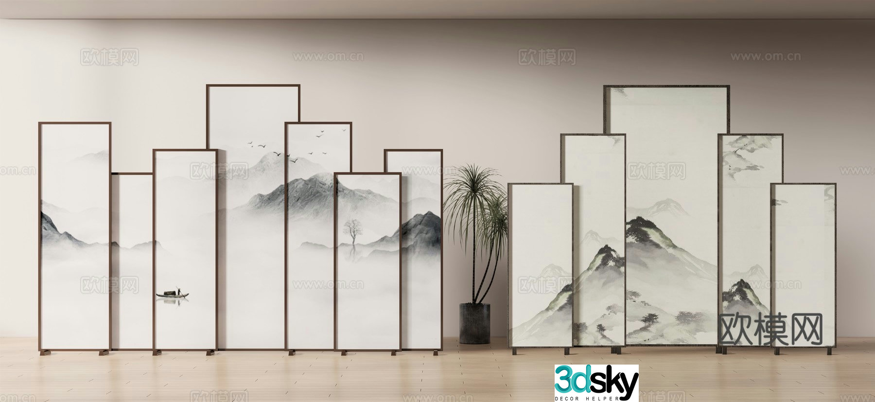 New Chinese style landscape screen 3D model