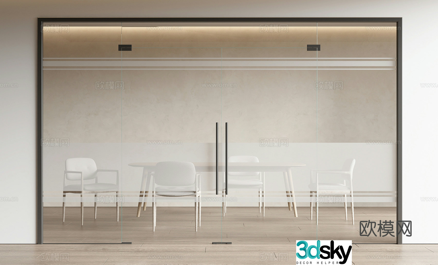 Office door double door high partition glass partition 3d model