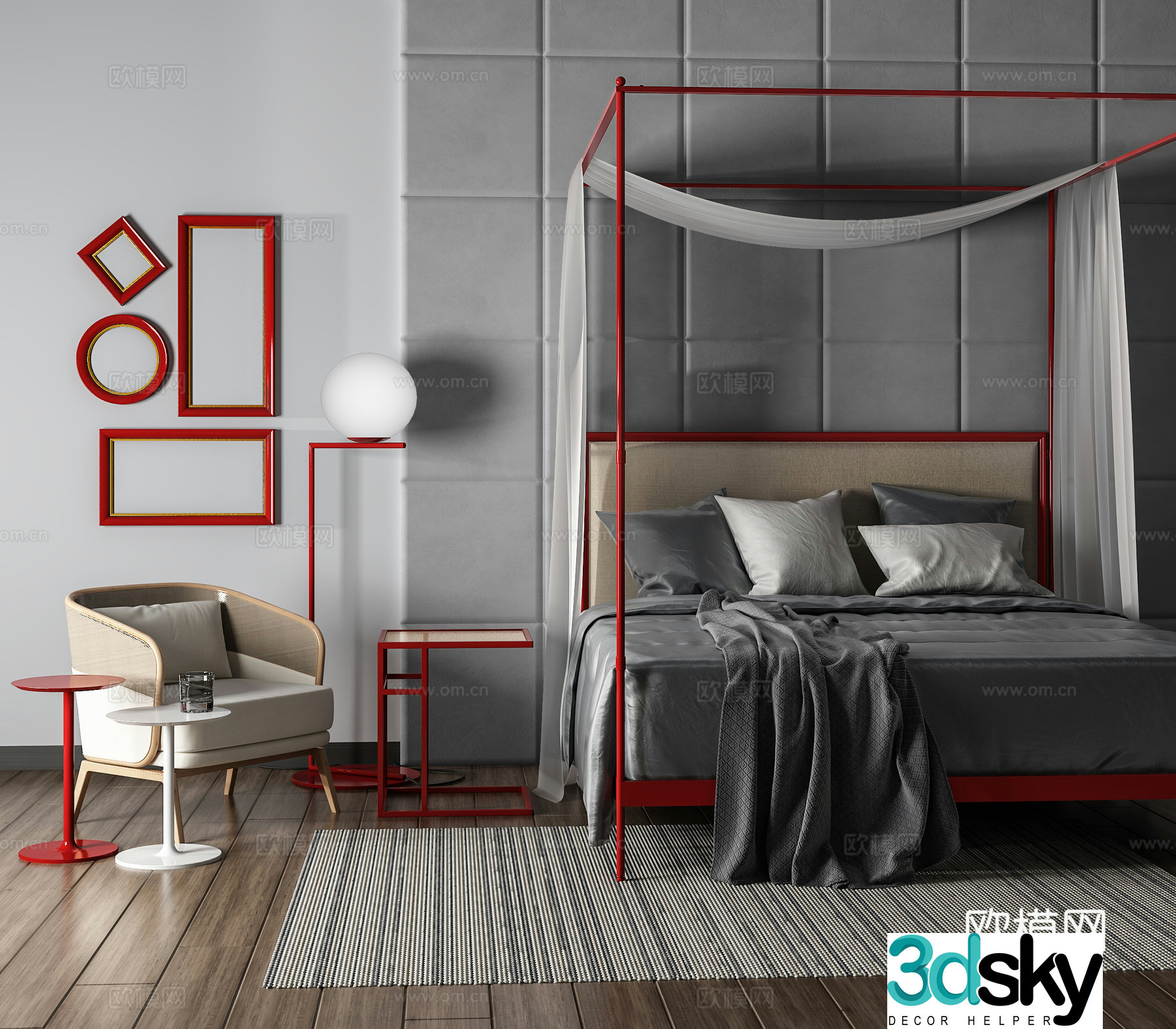 Postmodern double bed 3d model