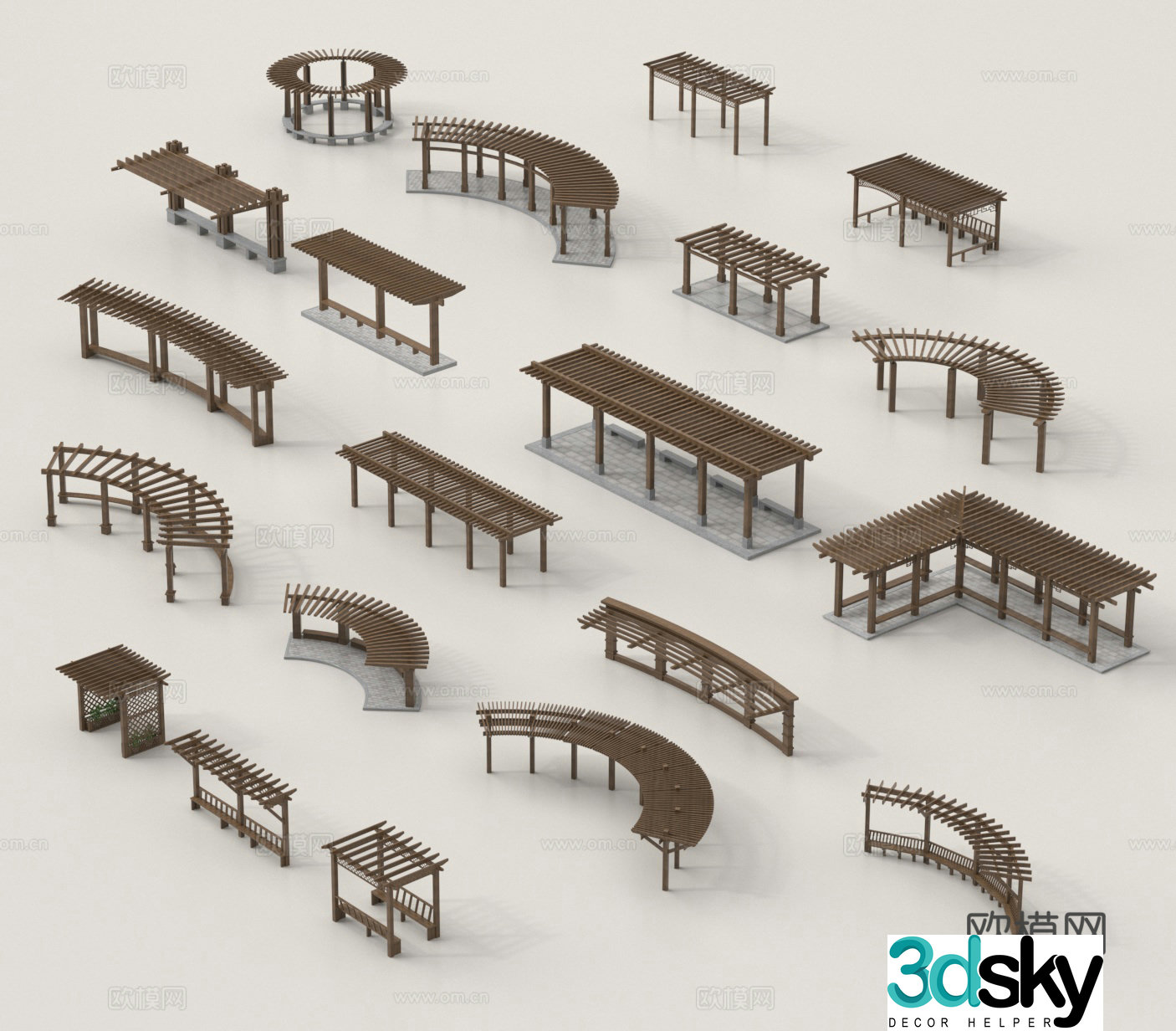 New Chinese style flower rack curved gallery rack vine rack grape rack 3D model
