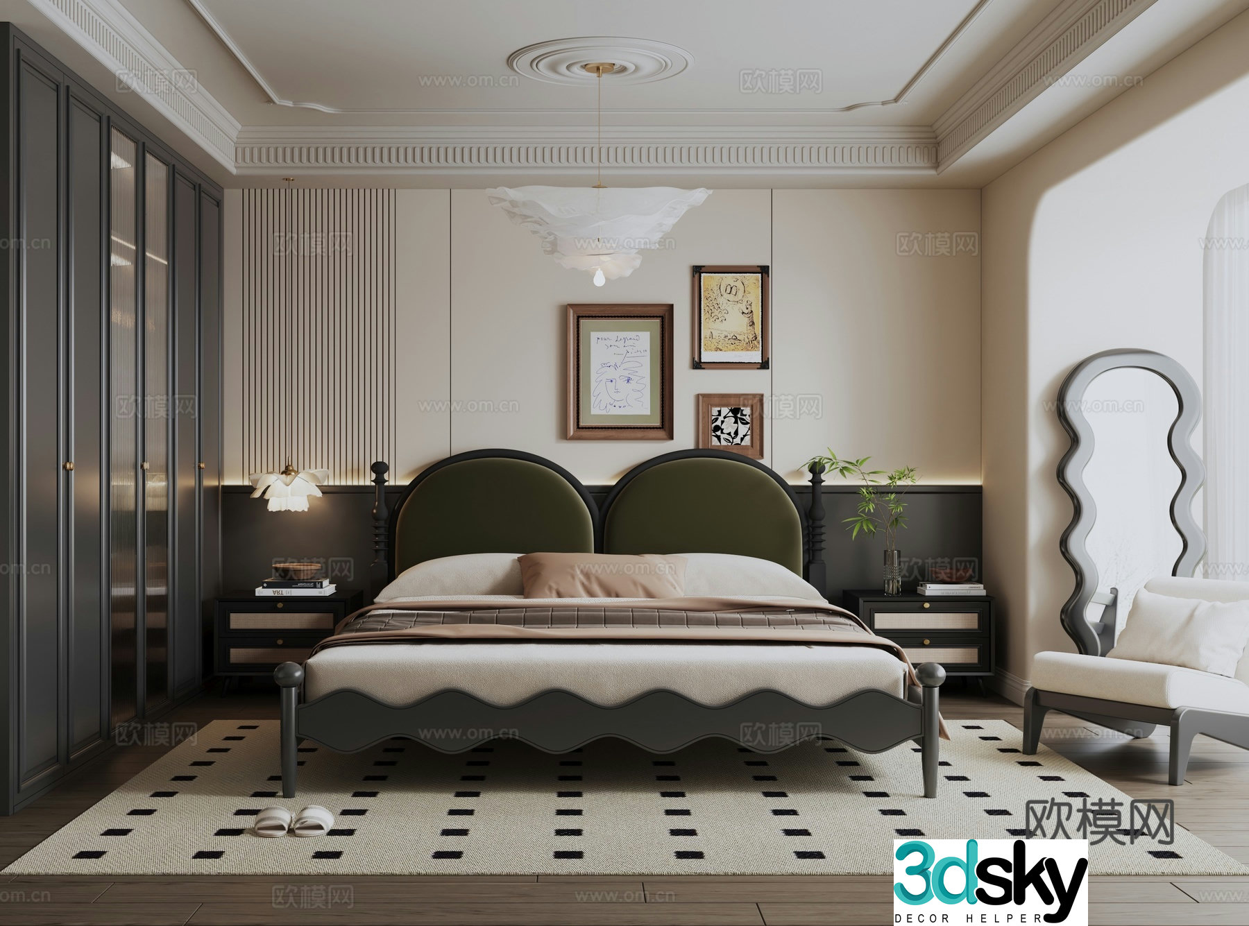 French retro style bedroom master bedroom 3d model