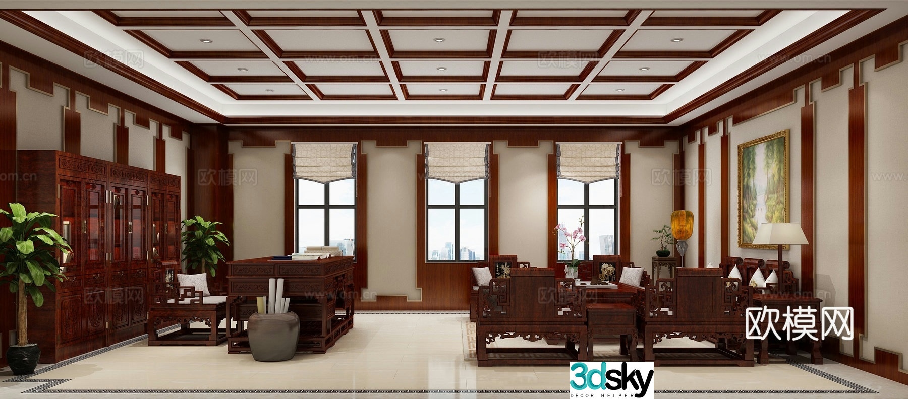 Chinese style general manager room chairman room 3D model