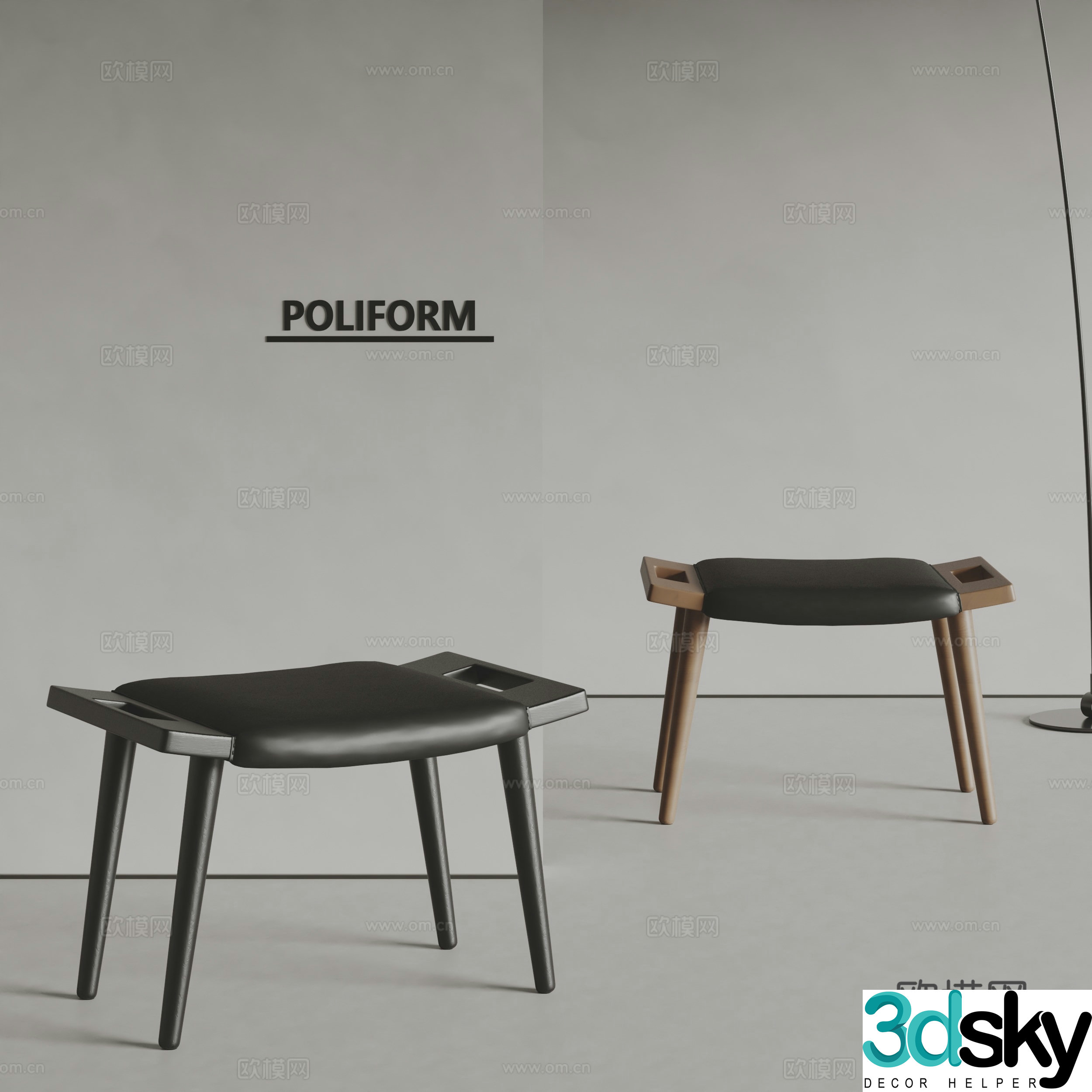 poliform modern wooden stool low stool stool 3d model