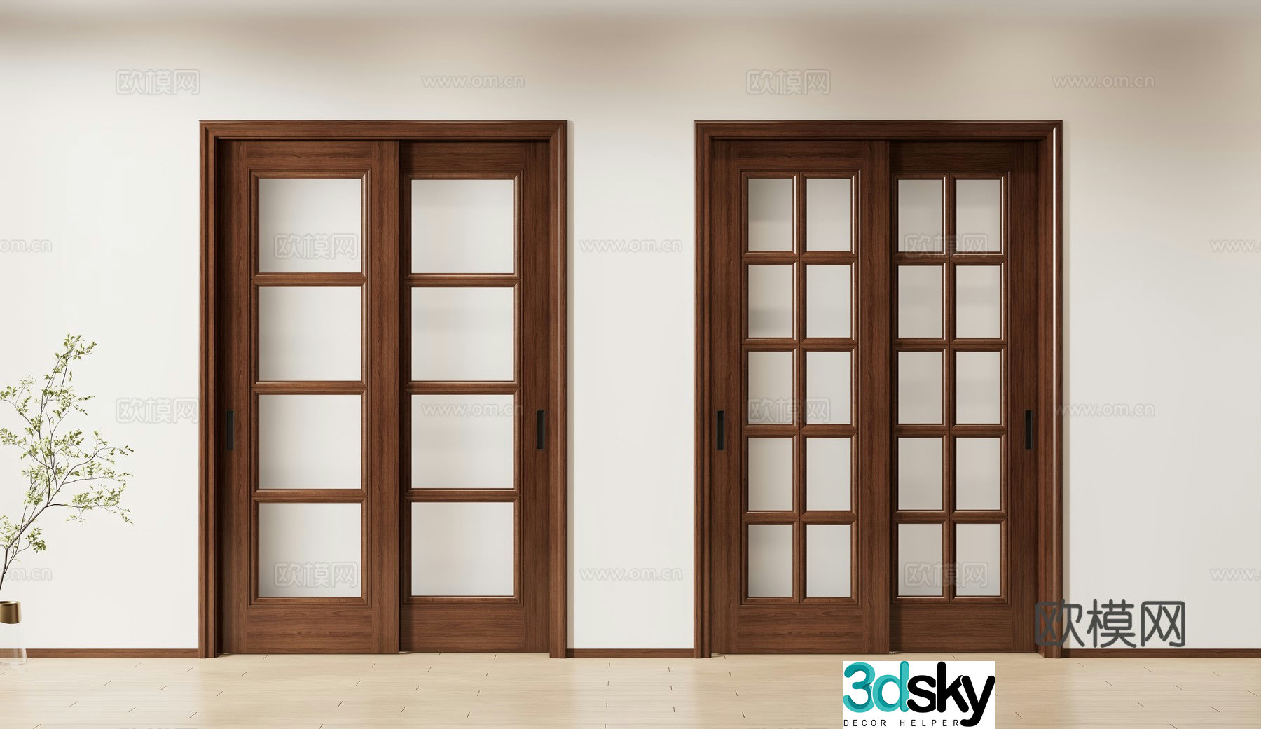 sliding door kitchen door wooden door 3d model