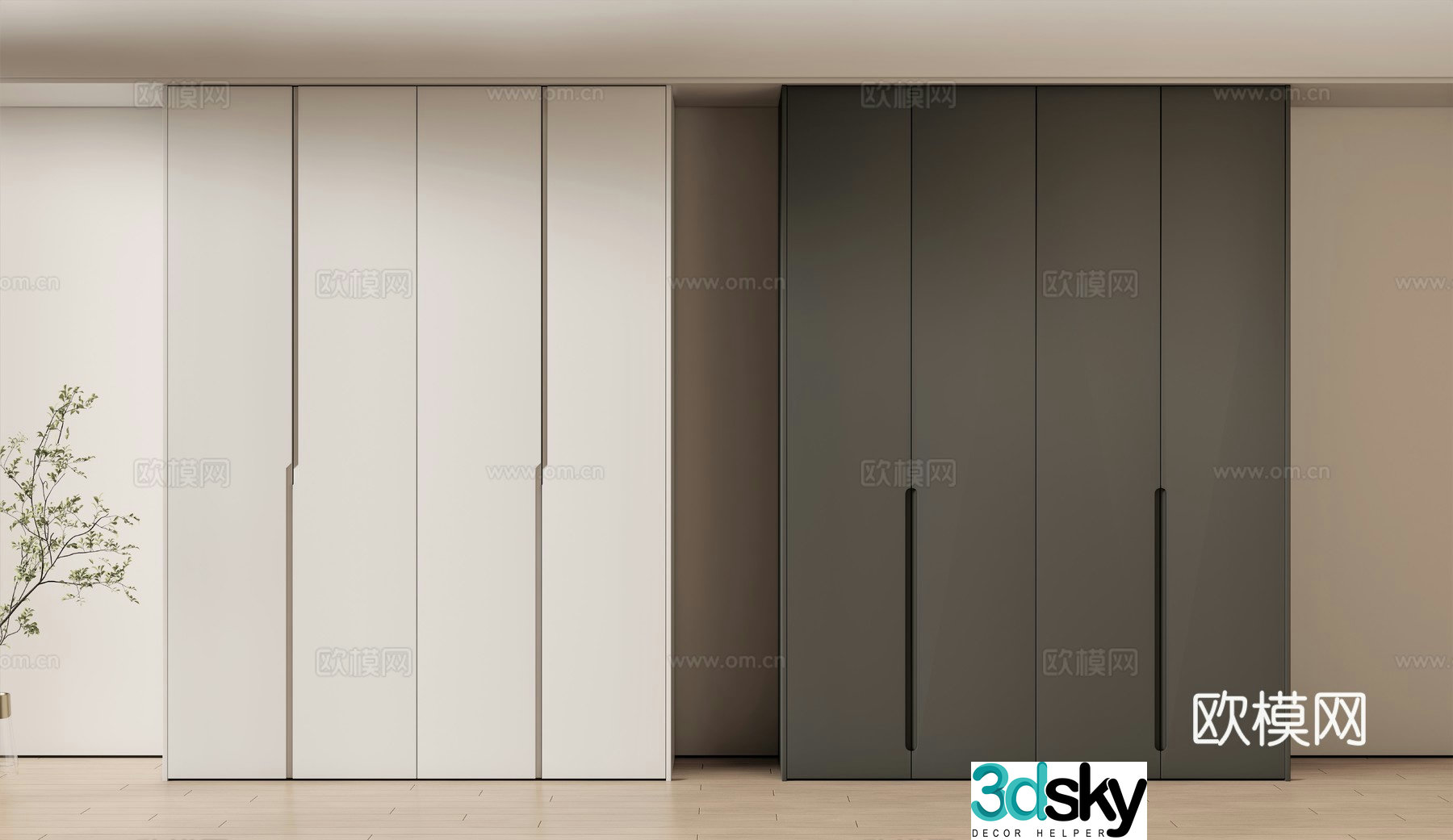 Modern wardrobe full height cabinet door 3d model