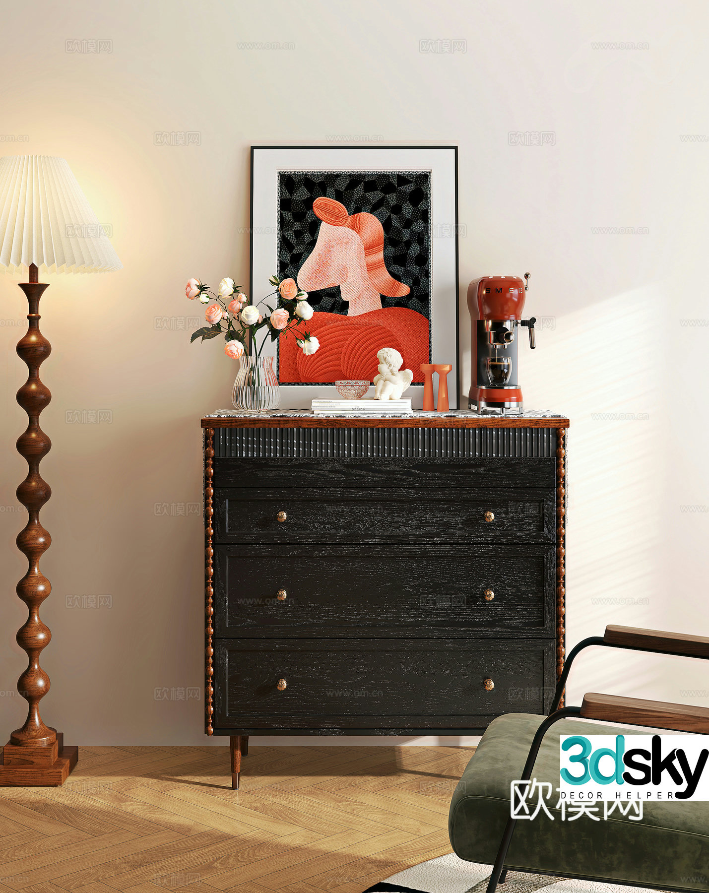 French retro side cabinet 3D model
