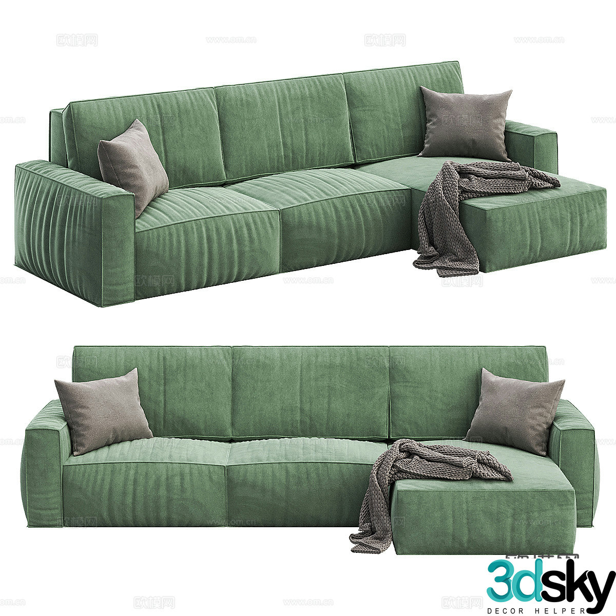 Three seater sofa green sofa 3d model