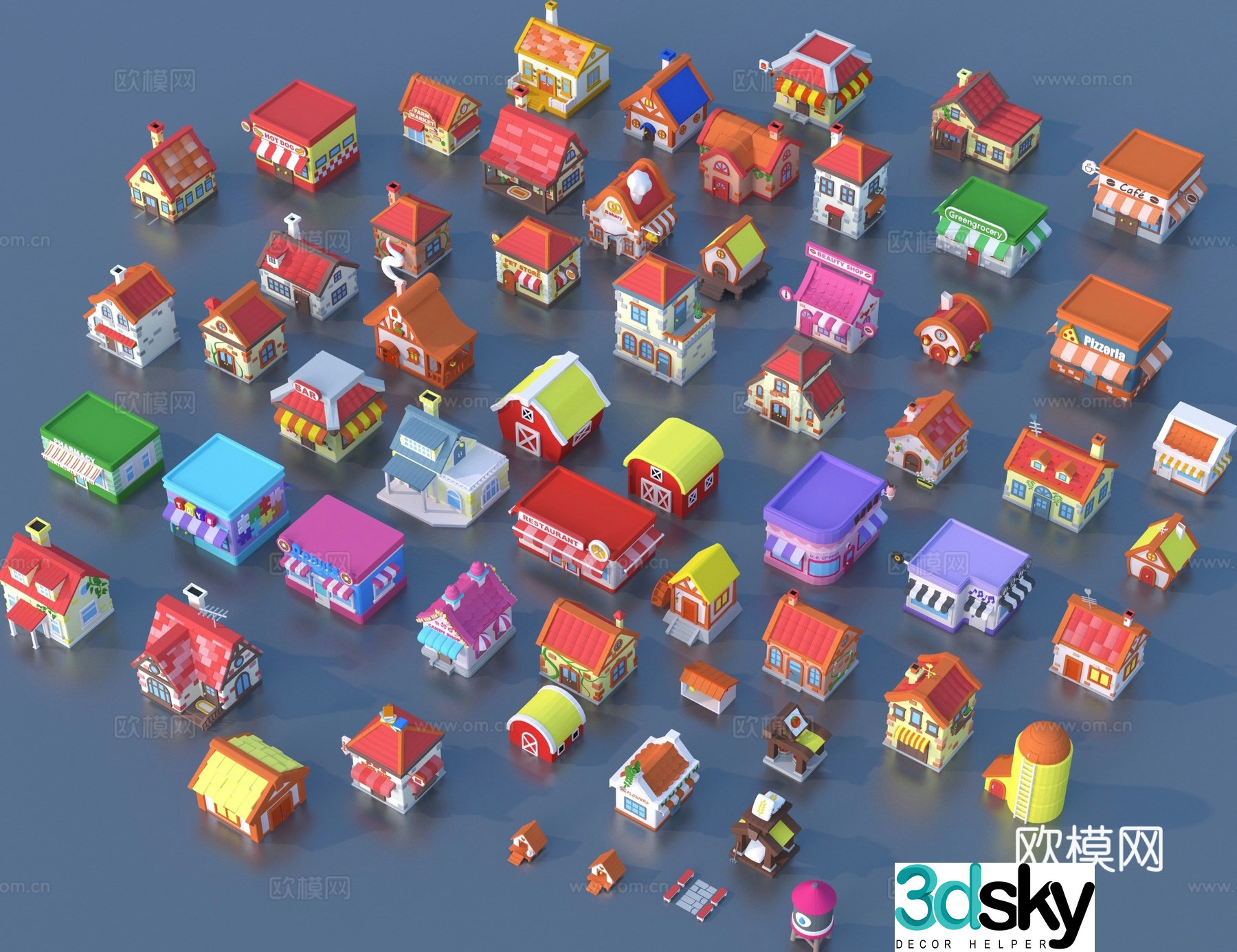 Cartoon toy building block house 3d model
