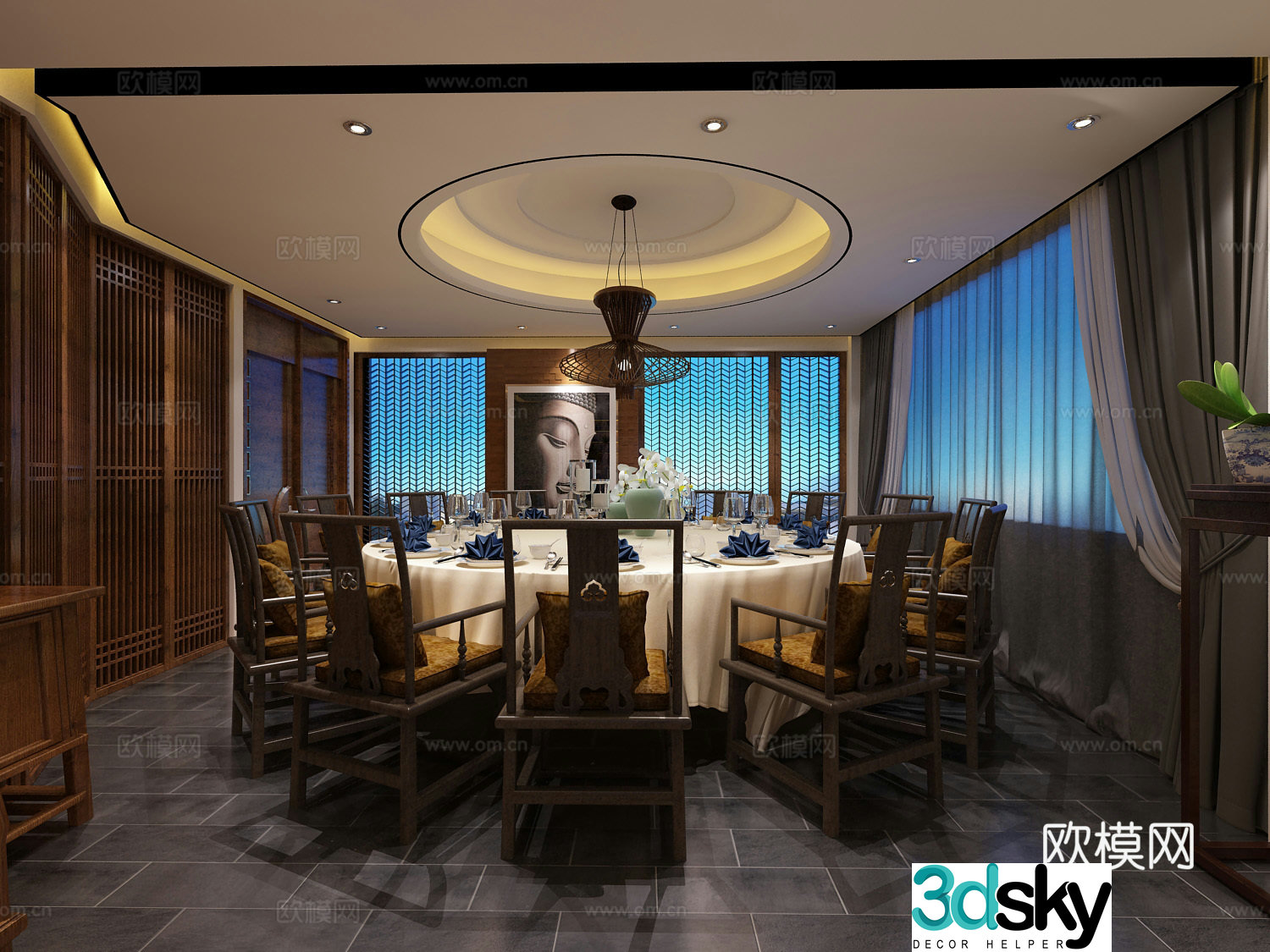 Chinese restaurant private room 3D model of restaurant private room