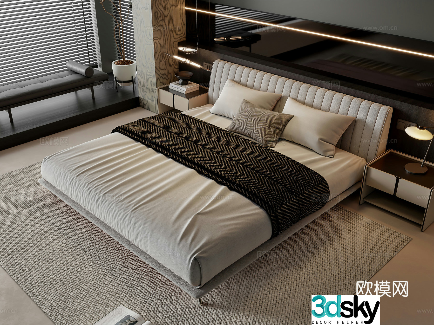 Modern double bed 3d model