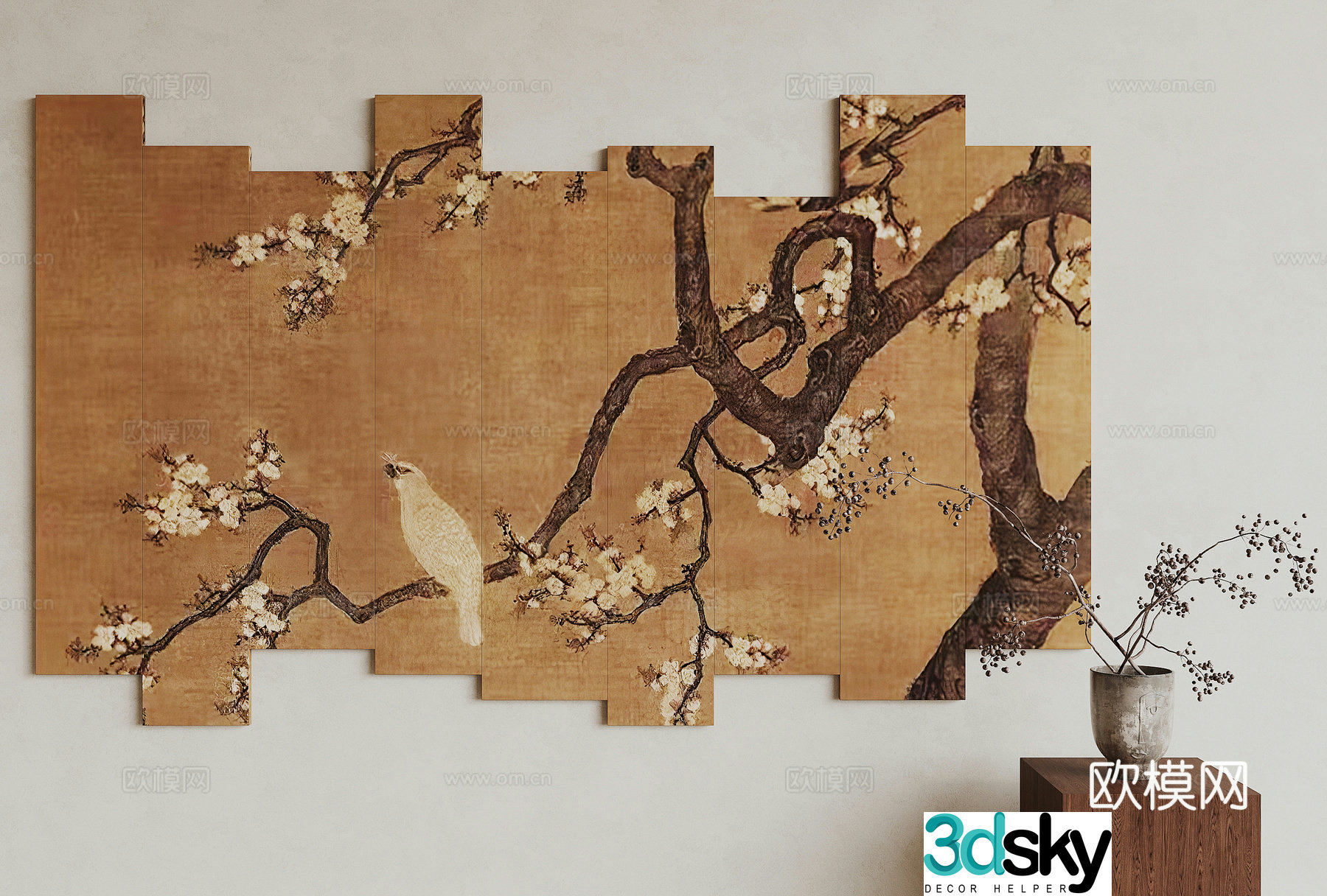 New Chinese style hanging painting flower and bird painting decorative painting 3D model
