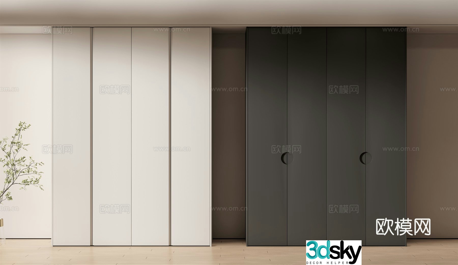 Modern wardrobe full height cabinet door 3d model