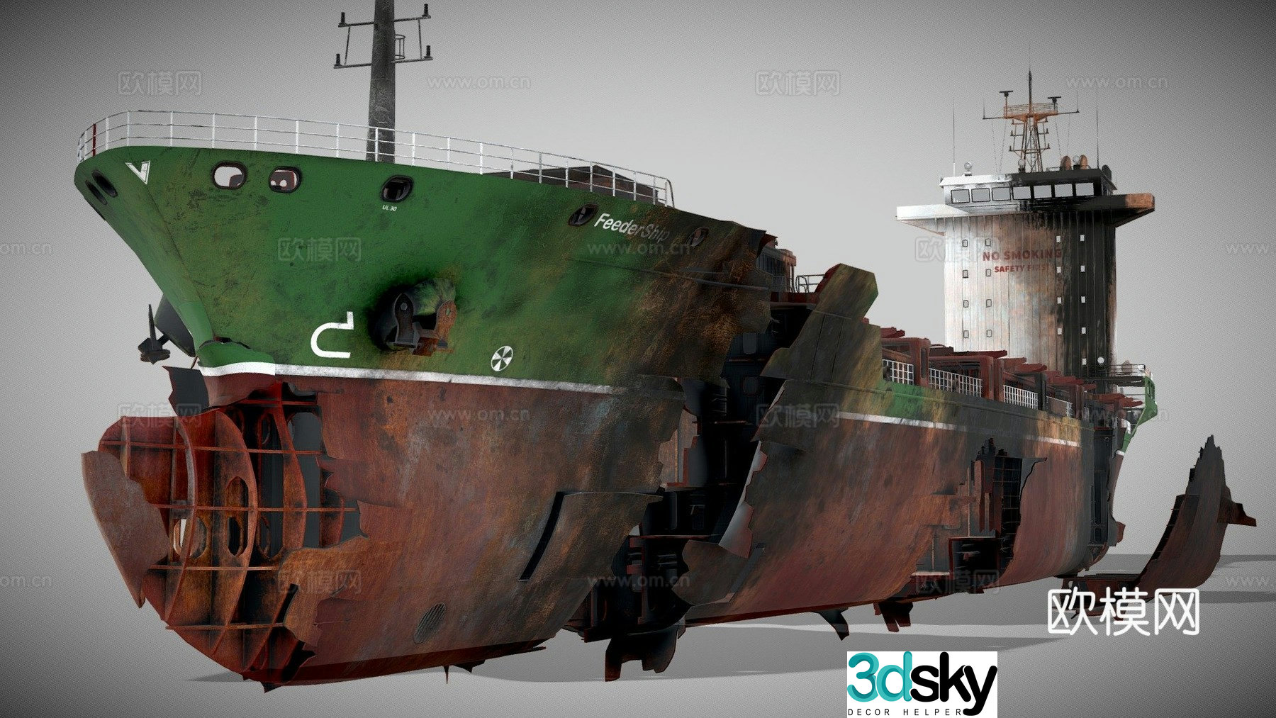 Burnt and destroyed ship 3d model